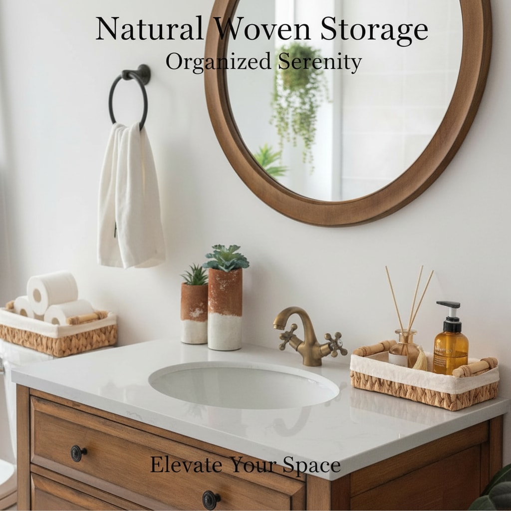 Paradigms Interiors Natural Water Hyacinth Woven Baskets Set of 2 with Removable Liner for Toilet Tank Top Storage - Image 3