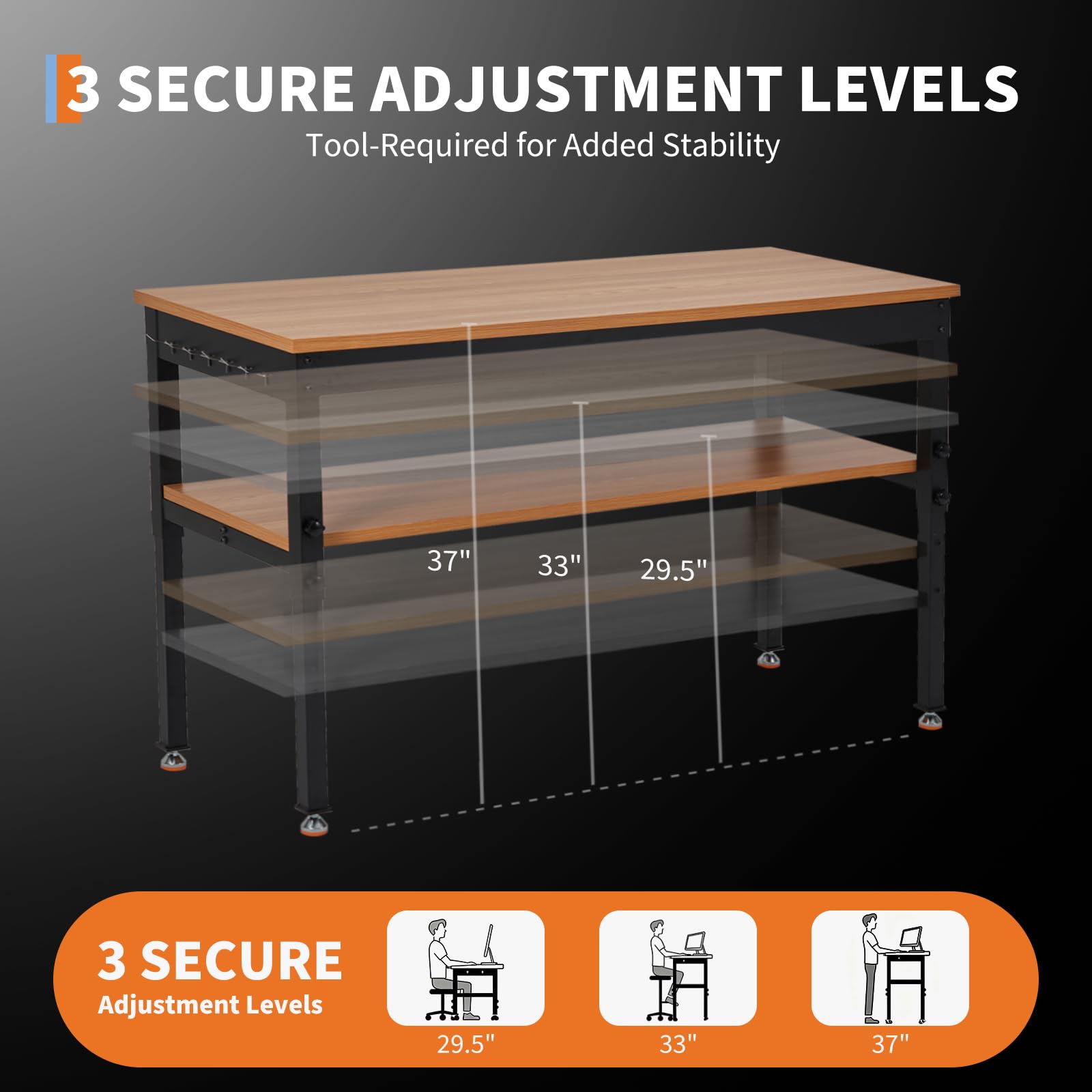 IdealHouse 48in x 24in Work Bench Adjustable Height Workbench with Storage Shelf 2500 LBS Tool Bench with Power Outlet for Garage Workshop and Home - Image 2