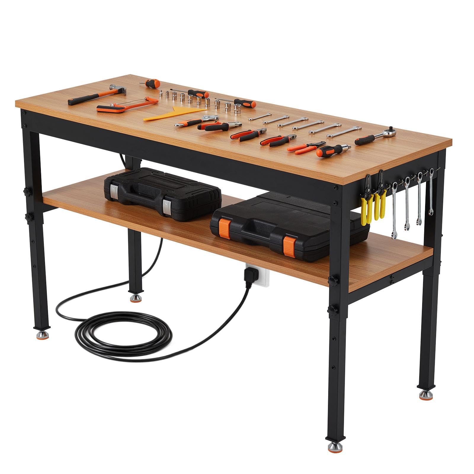 IdealHouse 48in x 24in Work Bench Adjustable Height Workbench with Storage Shelf 2500 LBS Tool Bench with Power Outlet for Garage Workshop and Home