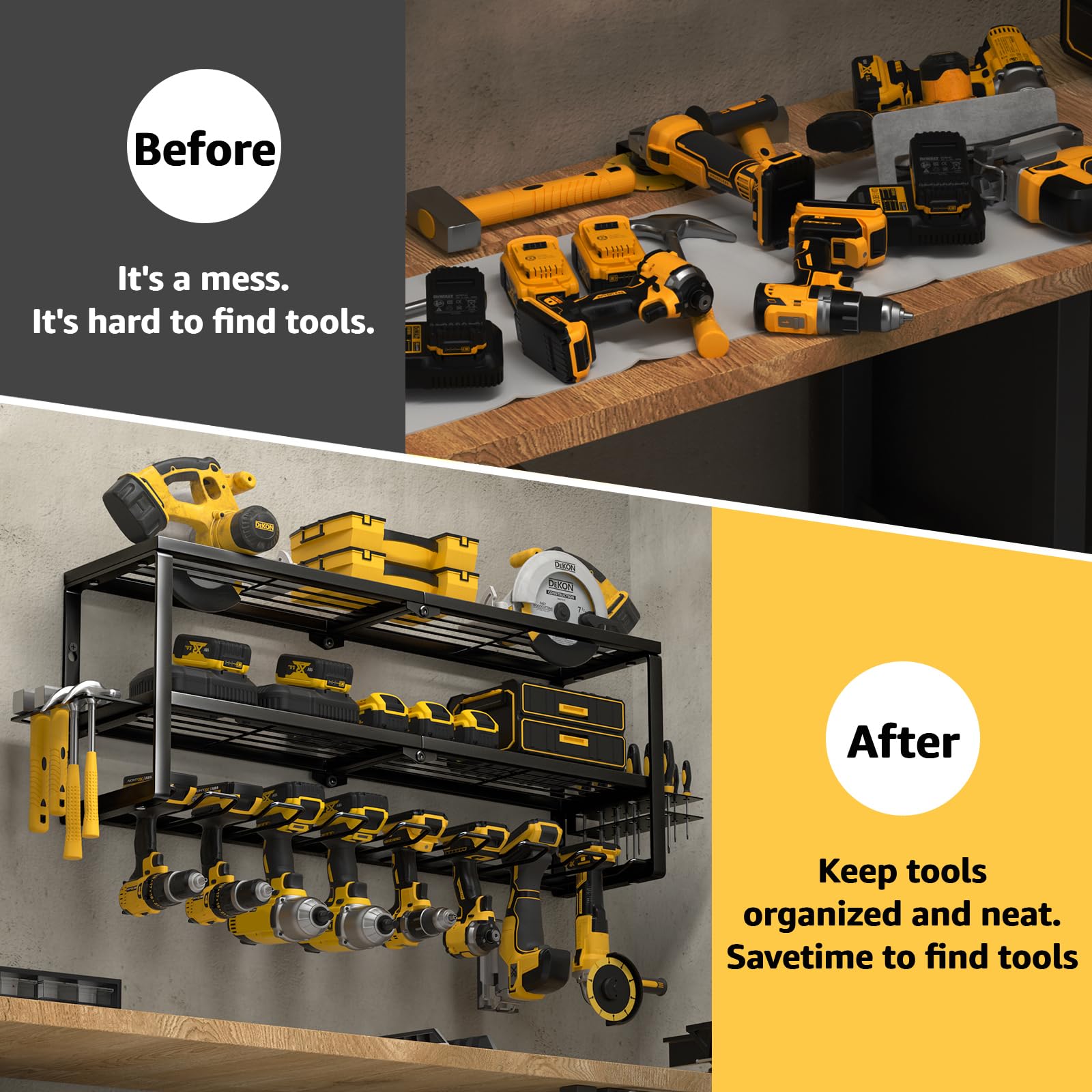 Anqtovp Heavy Duty Power Tool Organizer Wall Mount Cordless Drill Hanger Storage Rack 32 Inch 8 Slot Battery Holder Charging Shelf 1 Piece - Image 4