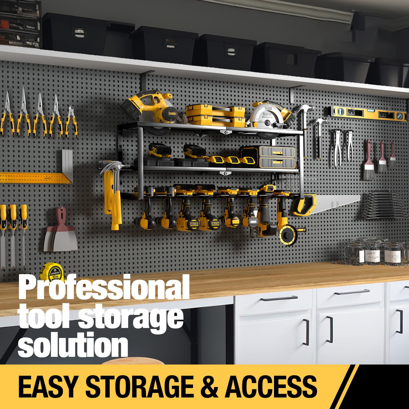 Anqtovp Heavy Duty Power Tool Organizer Wall Mount Cordless Drill Hanger Storage Rack 32 Inch 8 Slot Battery Holder Charging Shelf 1 Piece - Image 6