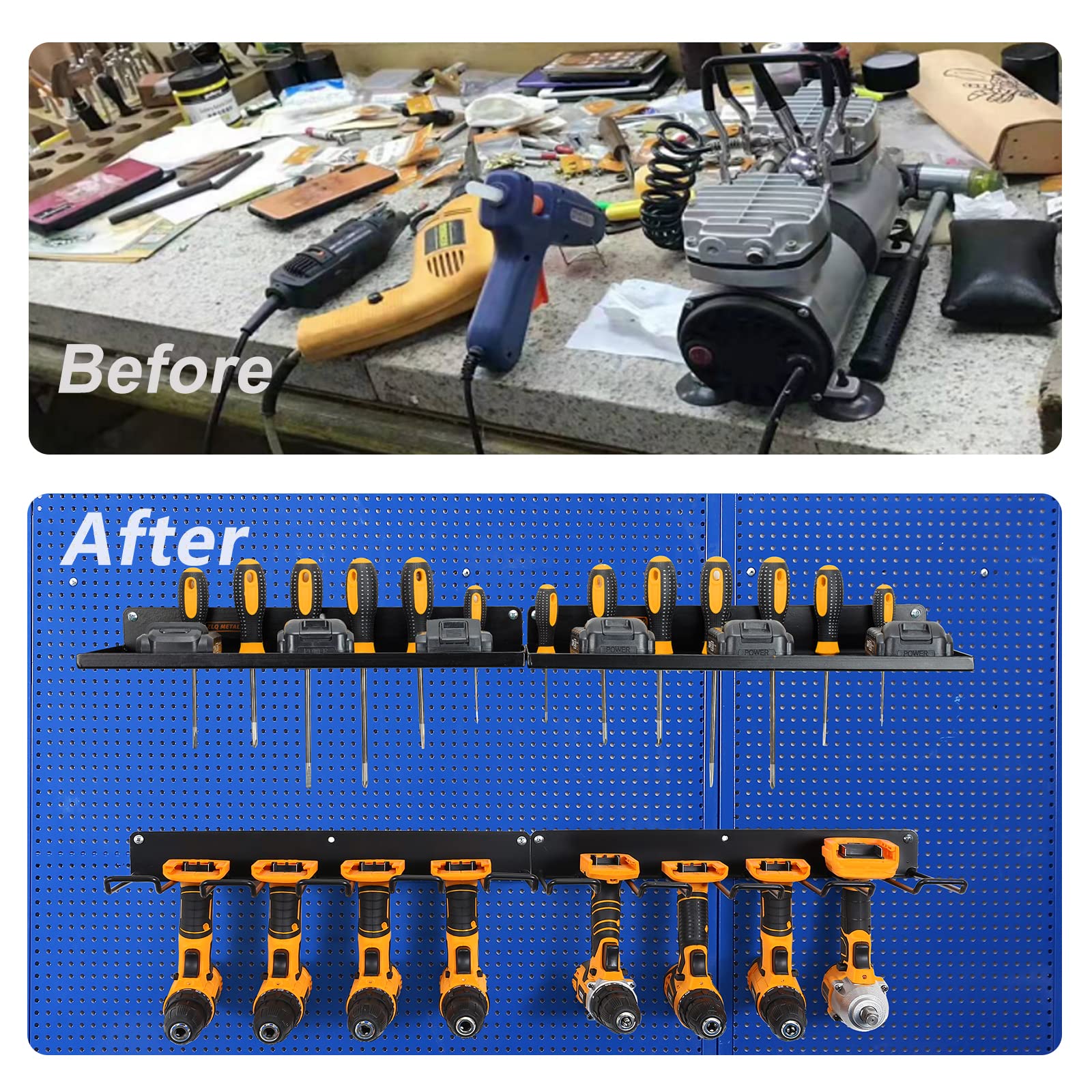 Anqtovp Power Tool Organizer with Charging Station Heavy Duty Metal Wall Mount Drill Holder Garage Storage Shelves Black 2 Pack 4 Set - Image 6