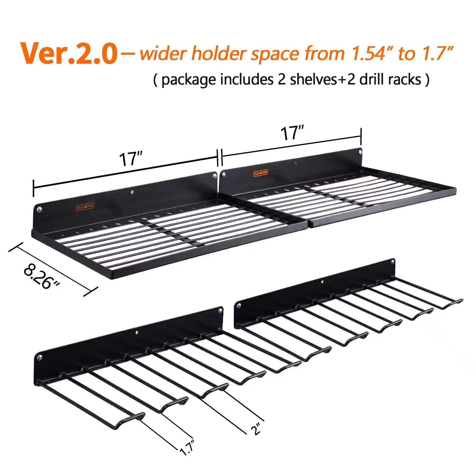 Anqtovp Power Tool Organizer with Charging Station Heavy Duty Metal Wall Mount Drill Holder Garage Storage Shelves Black 2 Pack 4 Set - Image 3