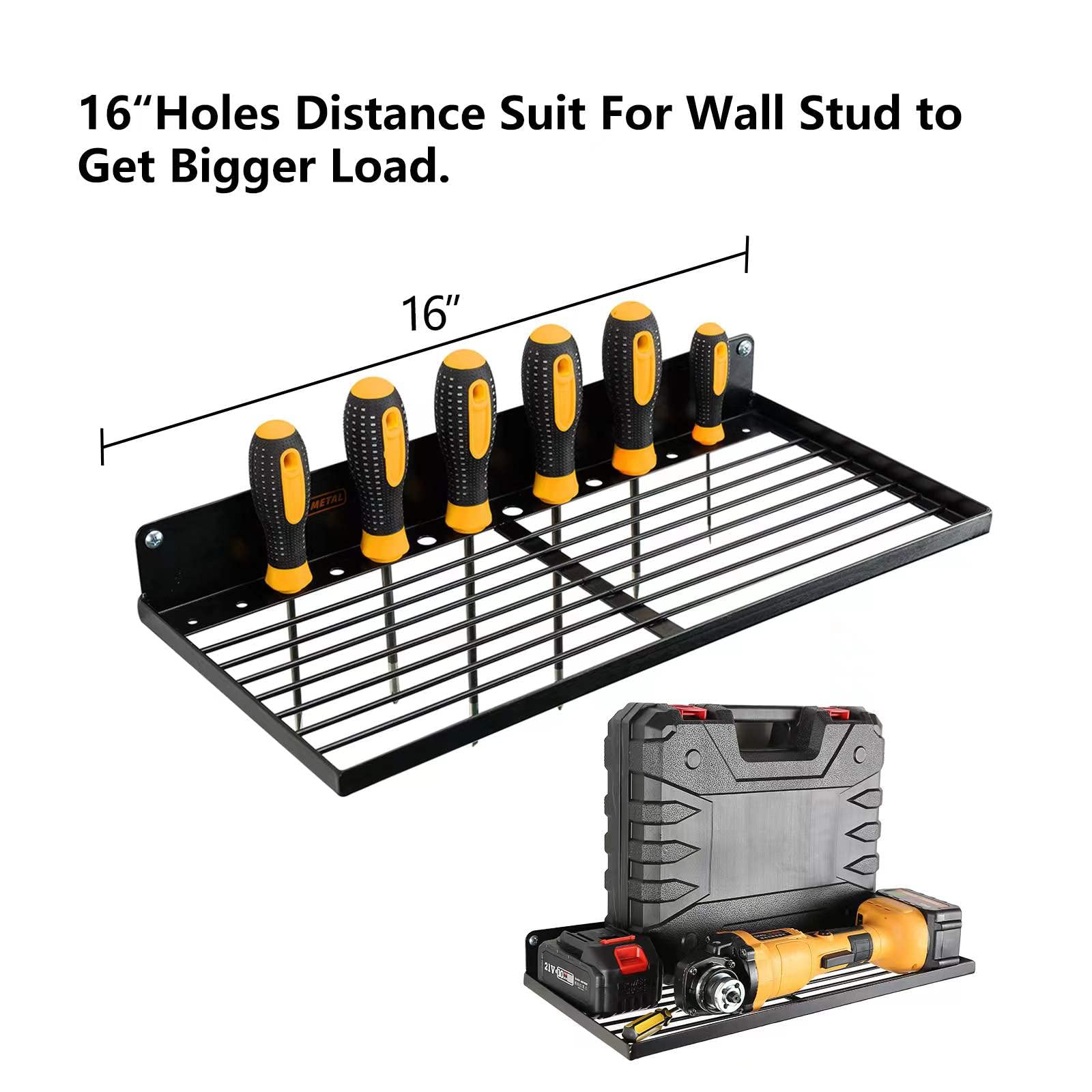 Anqtovp Power Tool Organizer with Charging Station Heavy Duty Metal Wall Mount Drill Holder Garage Storage Shelves Black 2 Pack 4 Set - Image 4