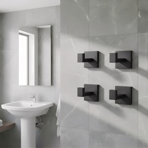 Paradigms Interiors 8 Pack Square Matte Black Towel Hooks Heavy Duty Stainless Steel Wall Mount Hook Hanger For Robe Bath Towel Coat Bathroom Kitchen Closet