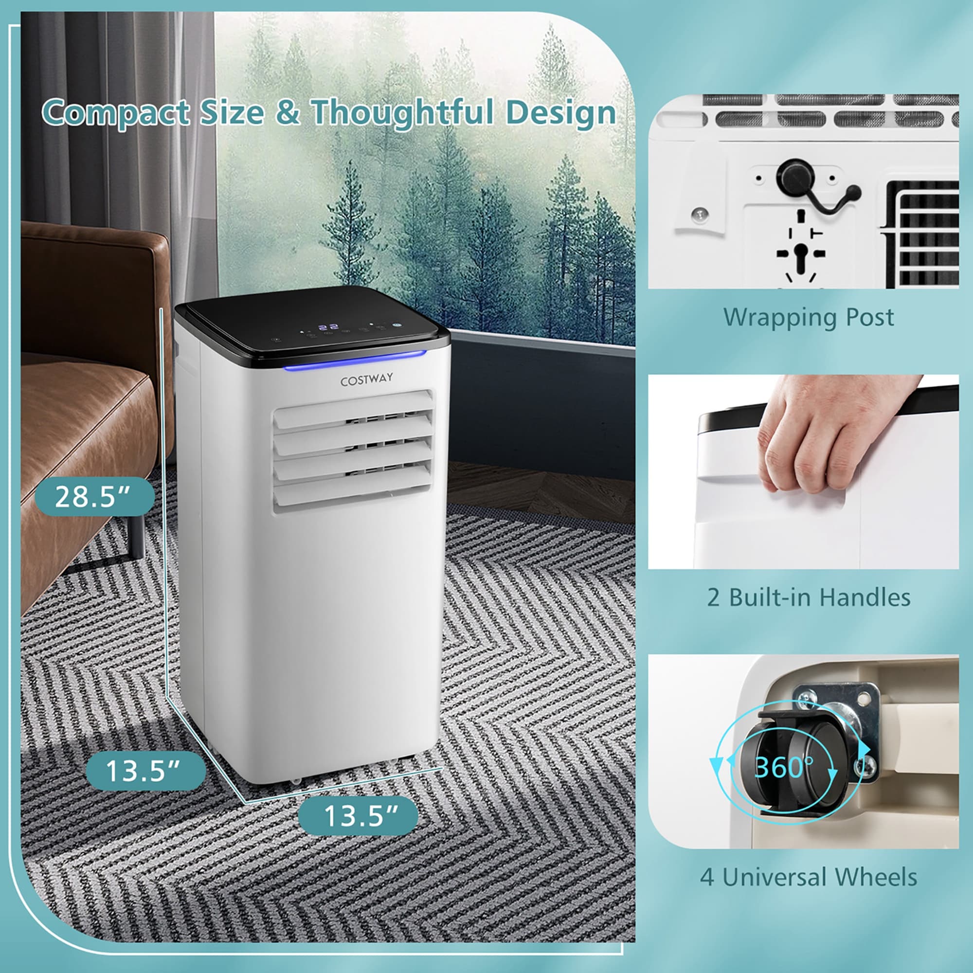 Costway 5200 BTU 8000 BTU ASHRAE Portable Air Conditioner 3 in 1 AC Unit with Cool Dehum Fan Sleep Mode - Image 2