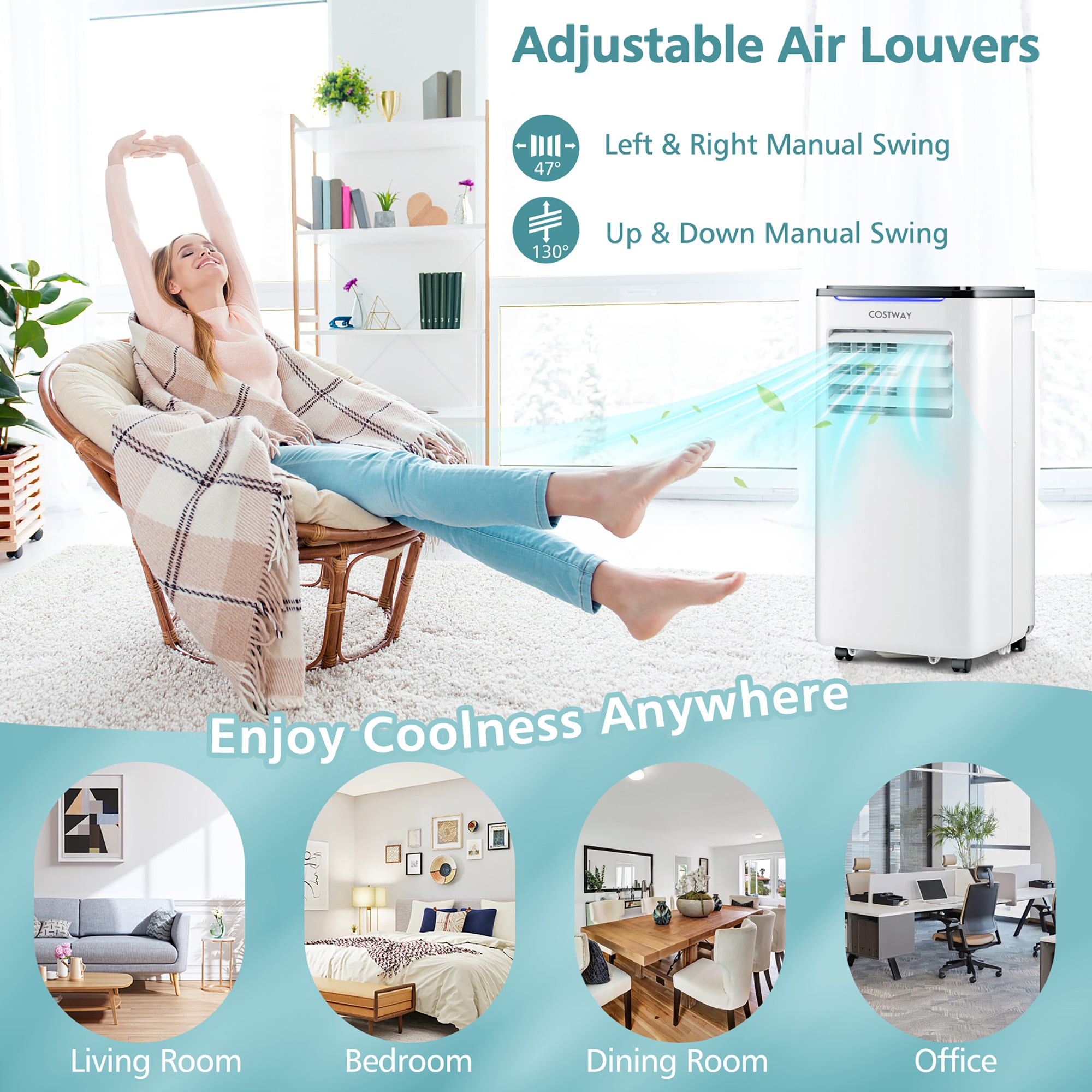 Costway 5200 BTU 8000 BTU ASHRAE Portable Air Conditioner 3 in 1 AC Unit with Cool Dehum Fan Sleep Mode - Image 9