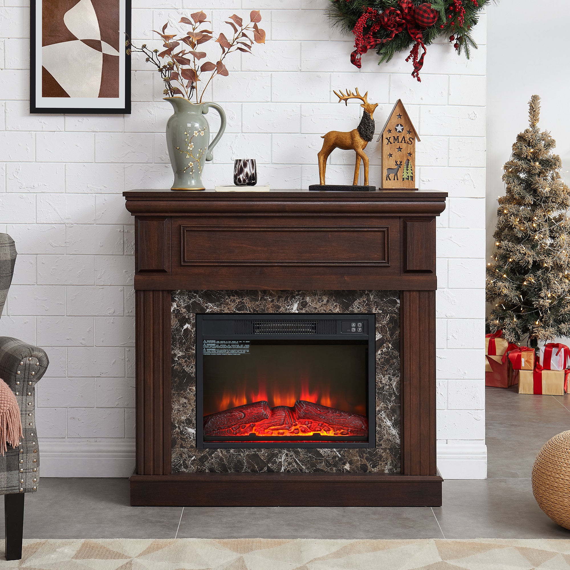 Bybafun 41.34-in W Cherry(Assembly Required) Free standing LED Flat Wall Electric Fireplace with Remote Control Included - Image 5