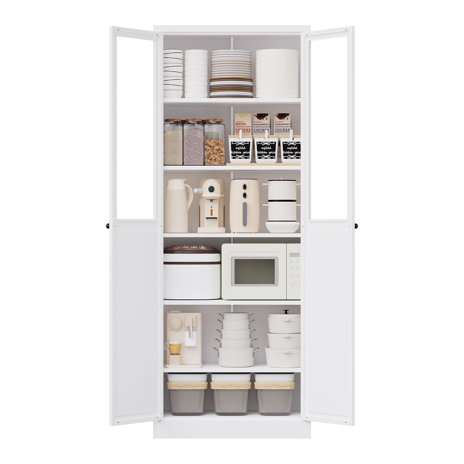 GZMR 72" Metal Pantry Storage Cabinet Contemporary/Modern White Pantry