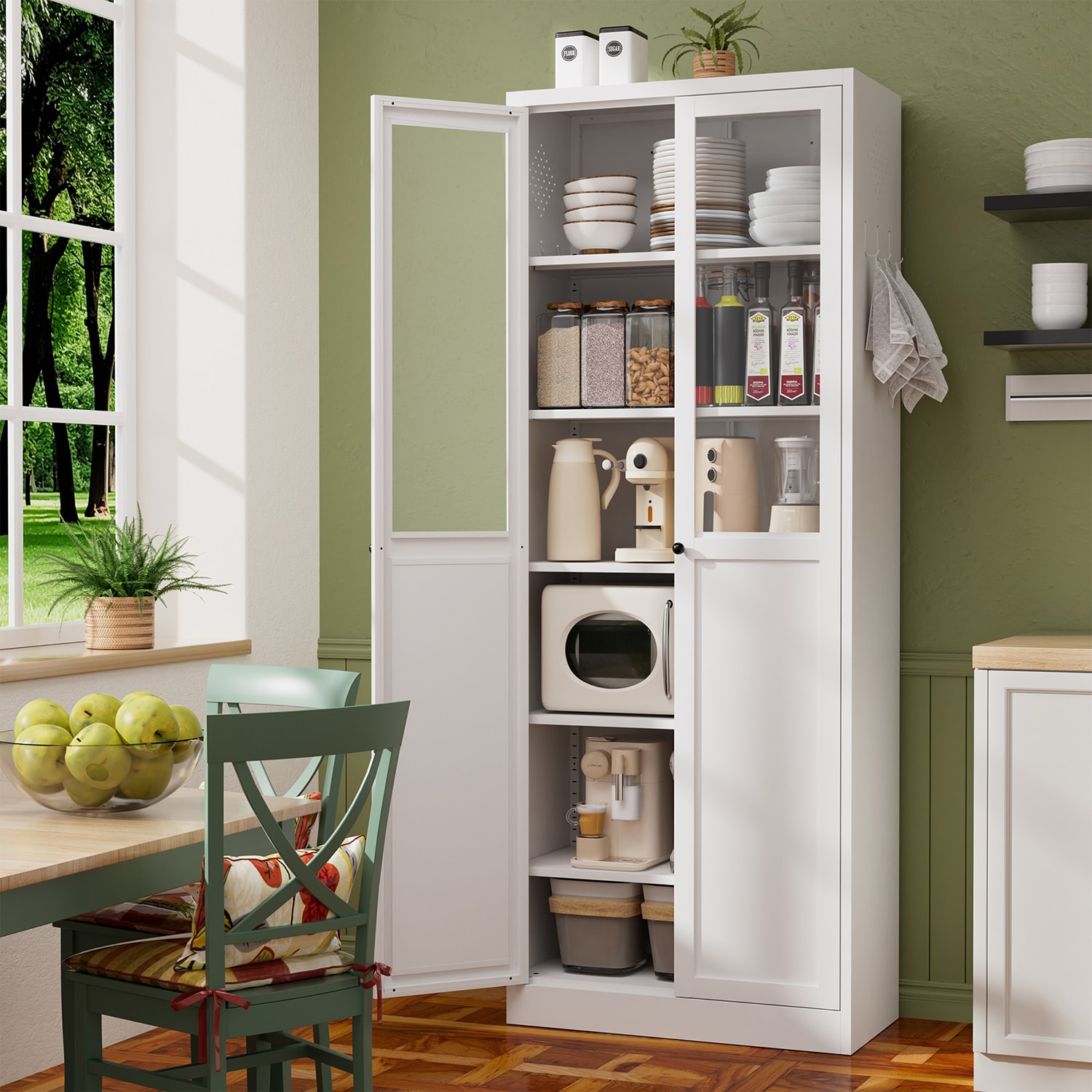 GZMR 72" Metal Pantry Storage Cabinet Contemporary/Modern White Pantry - Image 2