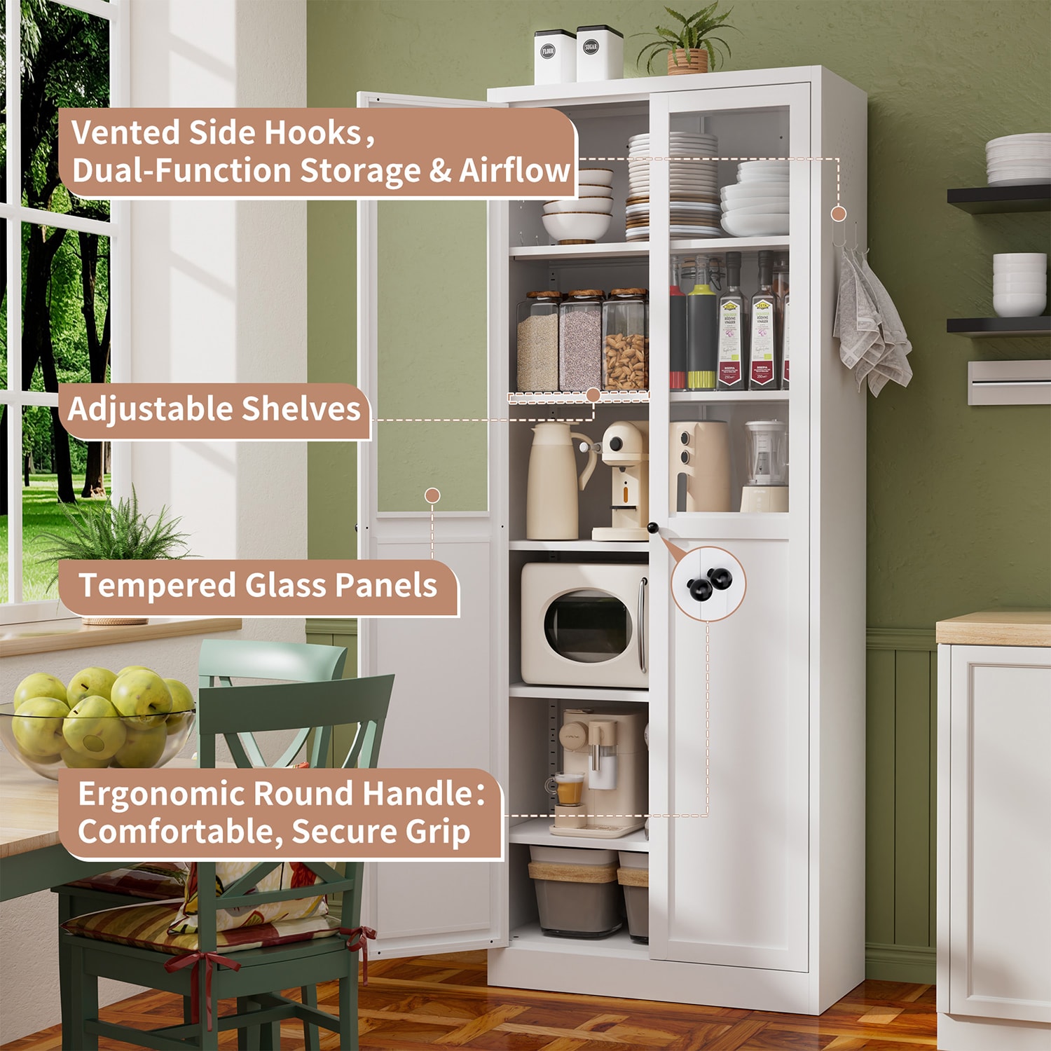GZMR 72" Metal Pantry Storage Cabinet Contemporary/Modern White Pantry - Image 6