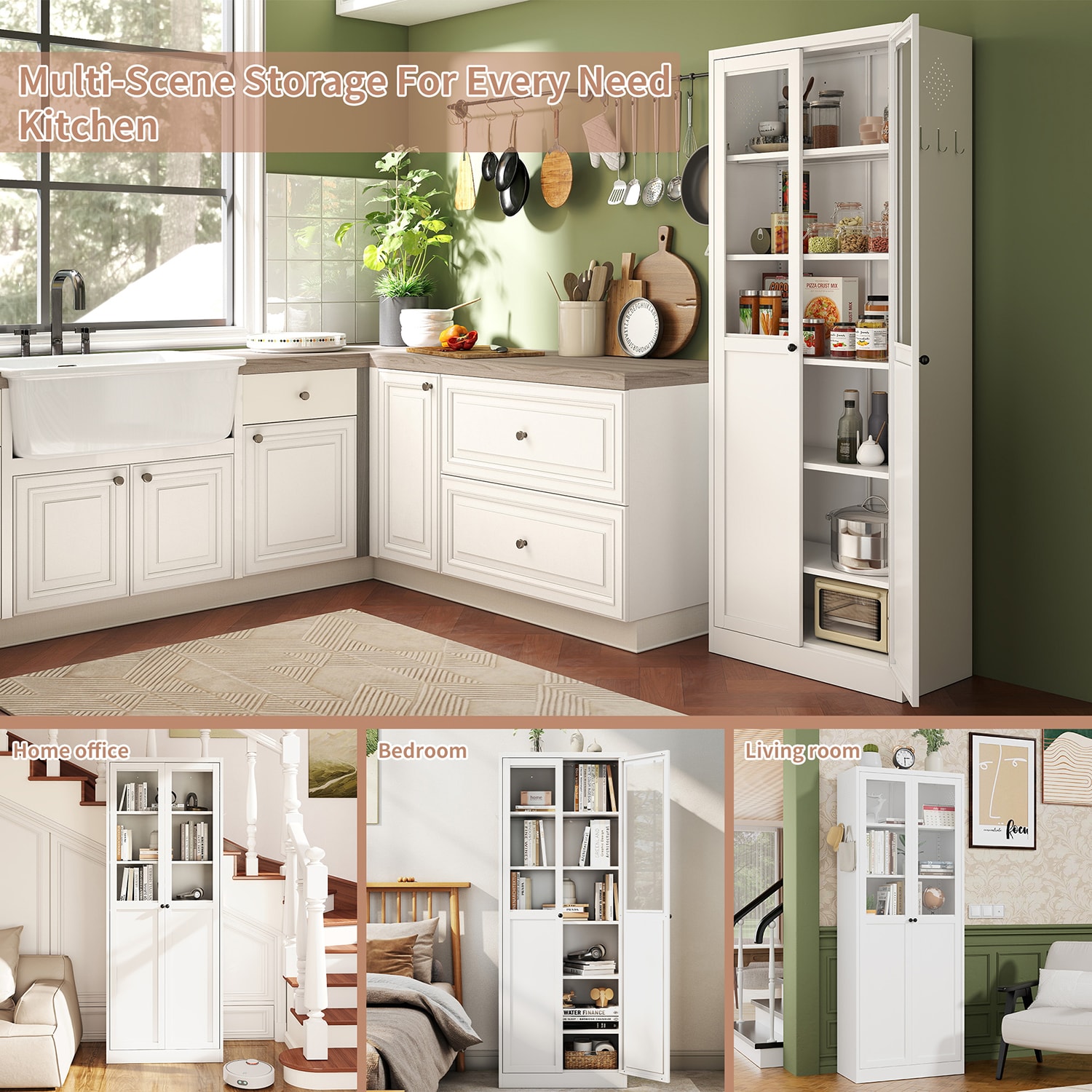 GZMR 72" Metal Pantry Storage Cabinet Contemporary/Modern White Pantry - Image 9