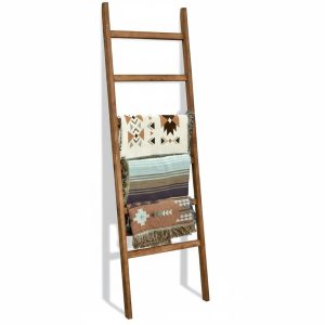 OMOMMD Wooden Blanket Ladder Farmhouse Rustic Decorative Quilt Display Holder Towel Rack for Living Room Bathroom