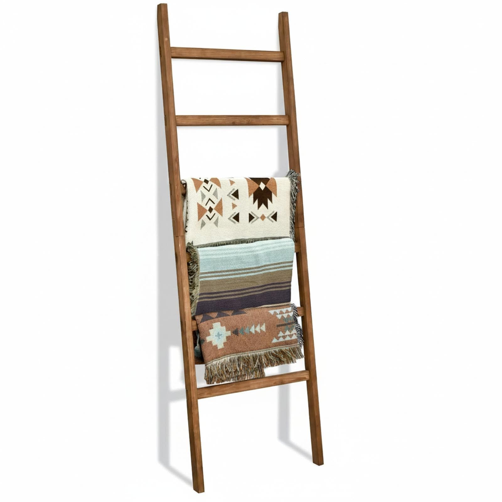 OMOMMD Wooden Blanket Ladder Farmhouse Rustic Decorative Quilt Display Holder Towel Rack for Living Room Bathroom