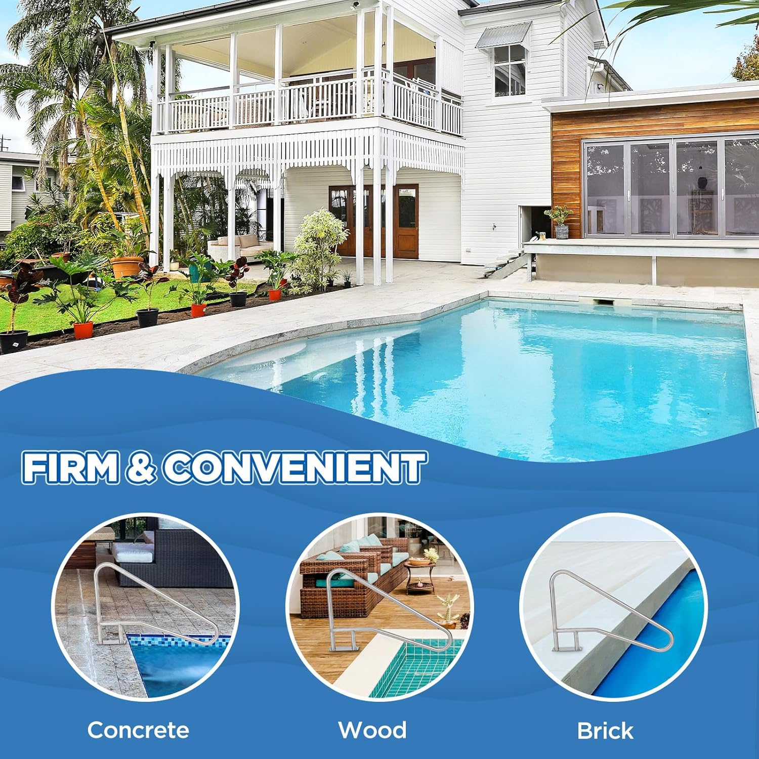 GAOMON Stainless Steel Detachable Pool Handrail- Modular Design Pool Grab Rail for Inground Pool Spa Ladder Stair 55x32 - Image 5