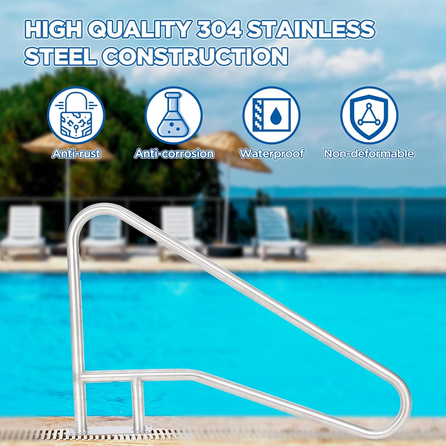 GAOMON Stainless Steel Detachable Pool Handrail- Modular Design Pool Grab Rail for Inground Pool Spa Ladder Stair 55x32 - Image 3