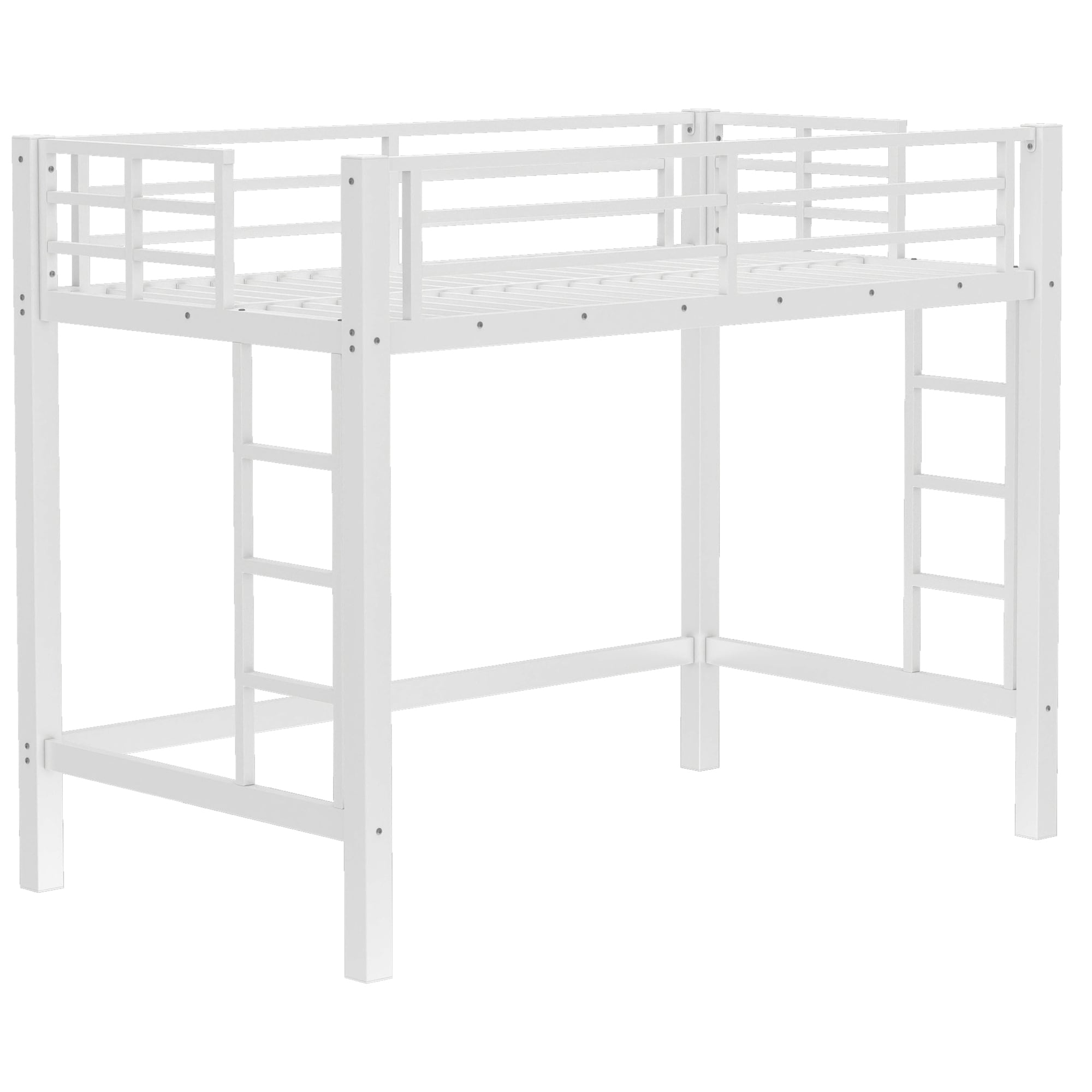 Bellemave Twin Size Metal Loft Bed Loft Bed with Easy Climbing Ladder and Guardrails Heavy Duty Metal Loft Bed with Noise-reduced Design White - Image 7