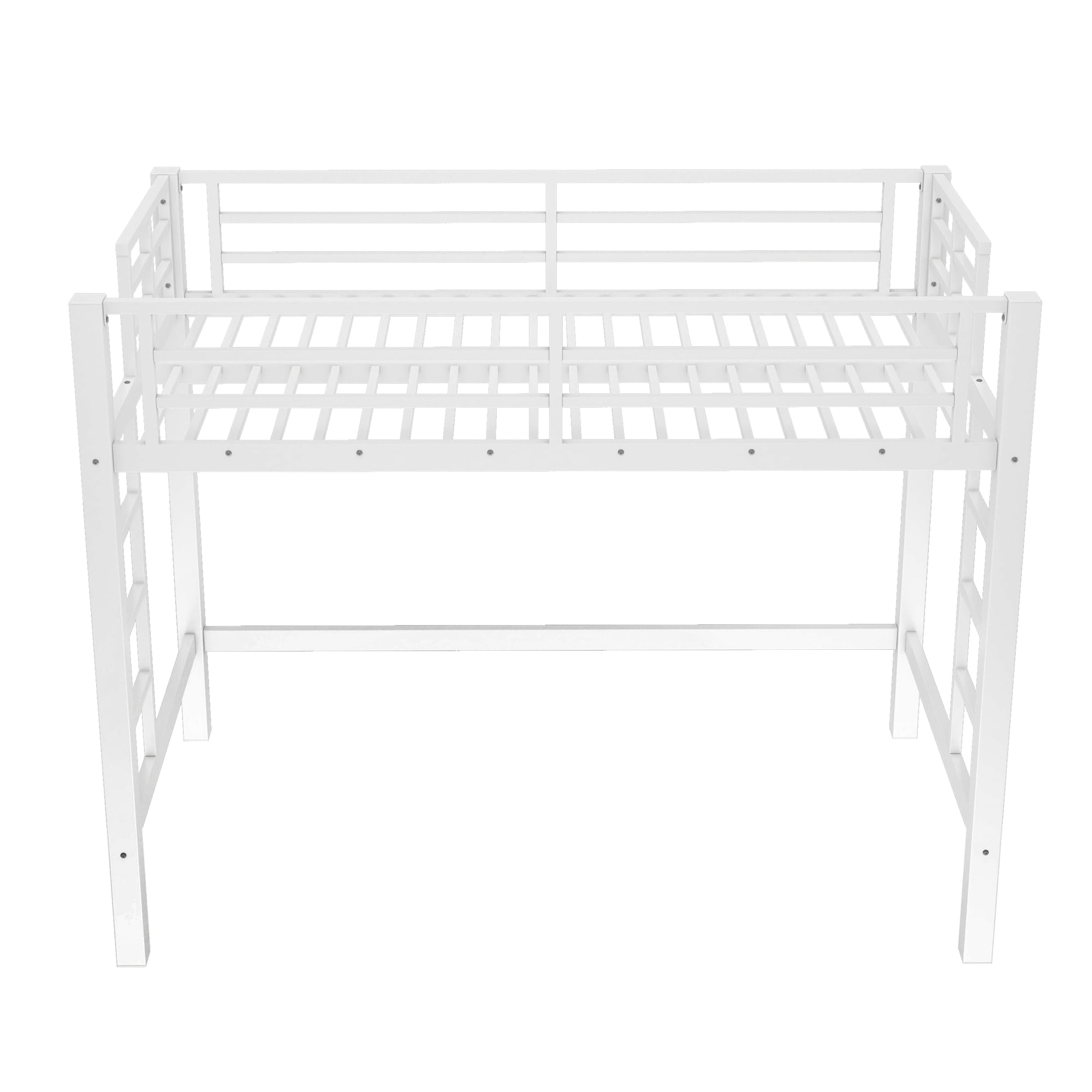 Bellemave Twin Size Metal Loft Bed Loft Bed with Easy Climbing Ladder and Guardrails Heavy Duty Metal Loft Bed with Noise-reduced Design White - Image 4