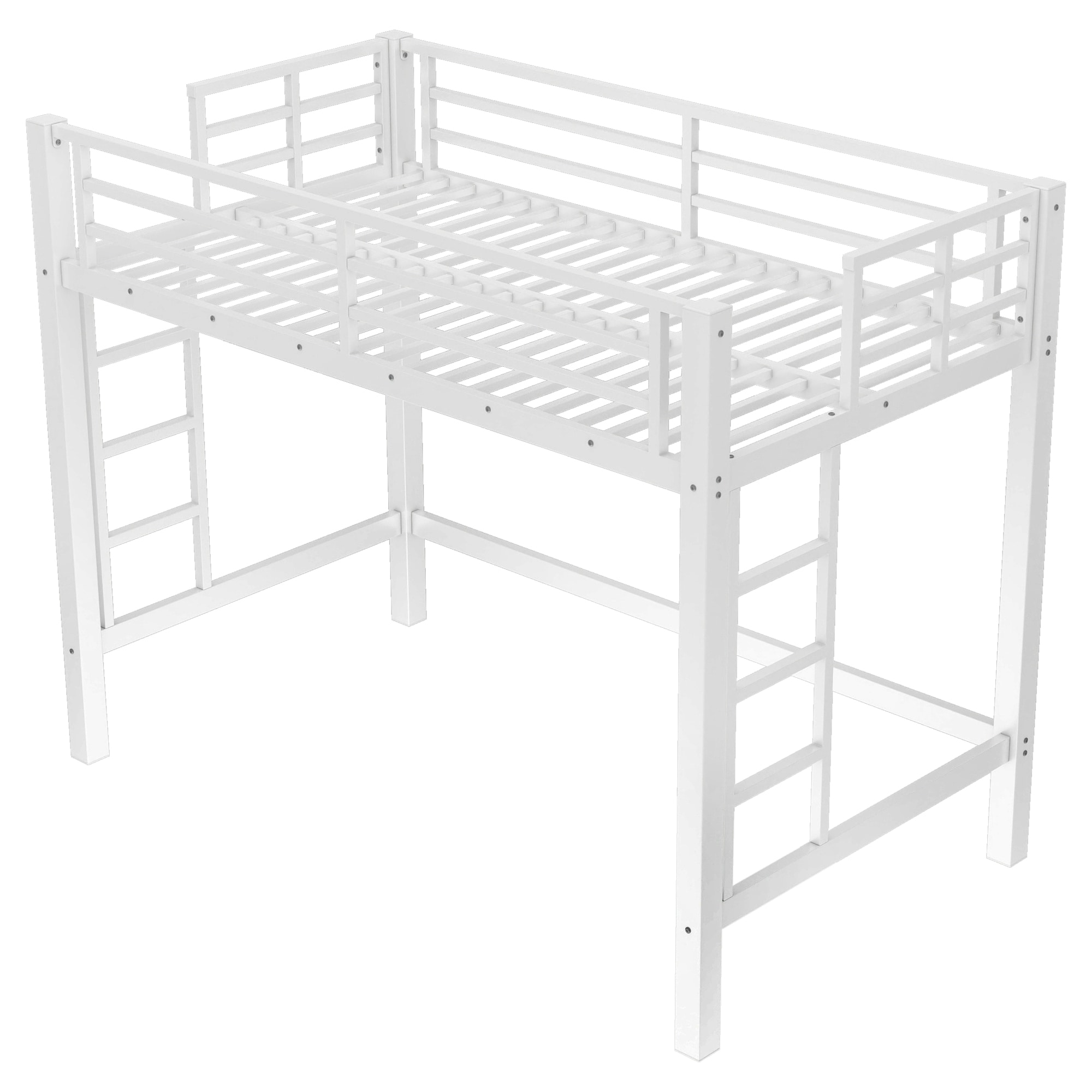 Bellemave Twin Size Metal Loft Bed Loft Bed with Easy Climbing Ladder and Guardrails Heavy Duty Metal Loft Bed with Noise-reduced Design White - Image 6
