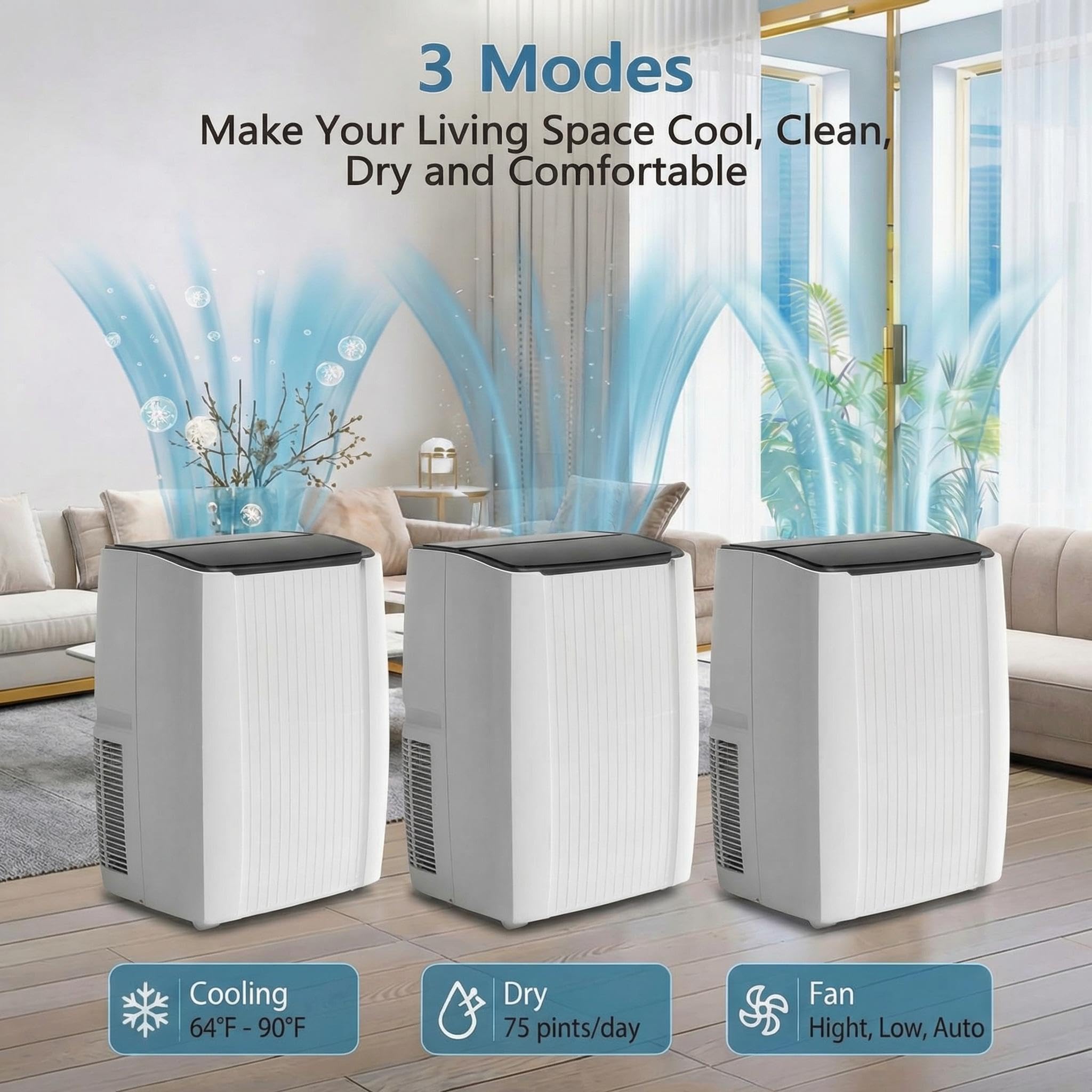 GarveeLife 12000 BTU Portable Air Conditioner 5-in-1 Cooling Fan Dehumidifier with Remote LED Display Auto Sleep Mode for 550 Sq Ft Rooms - Image 4