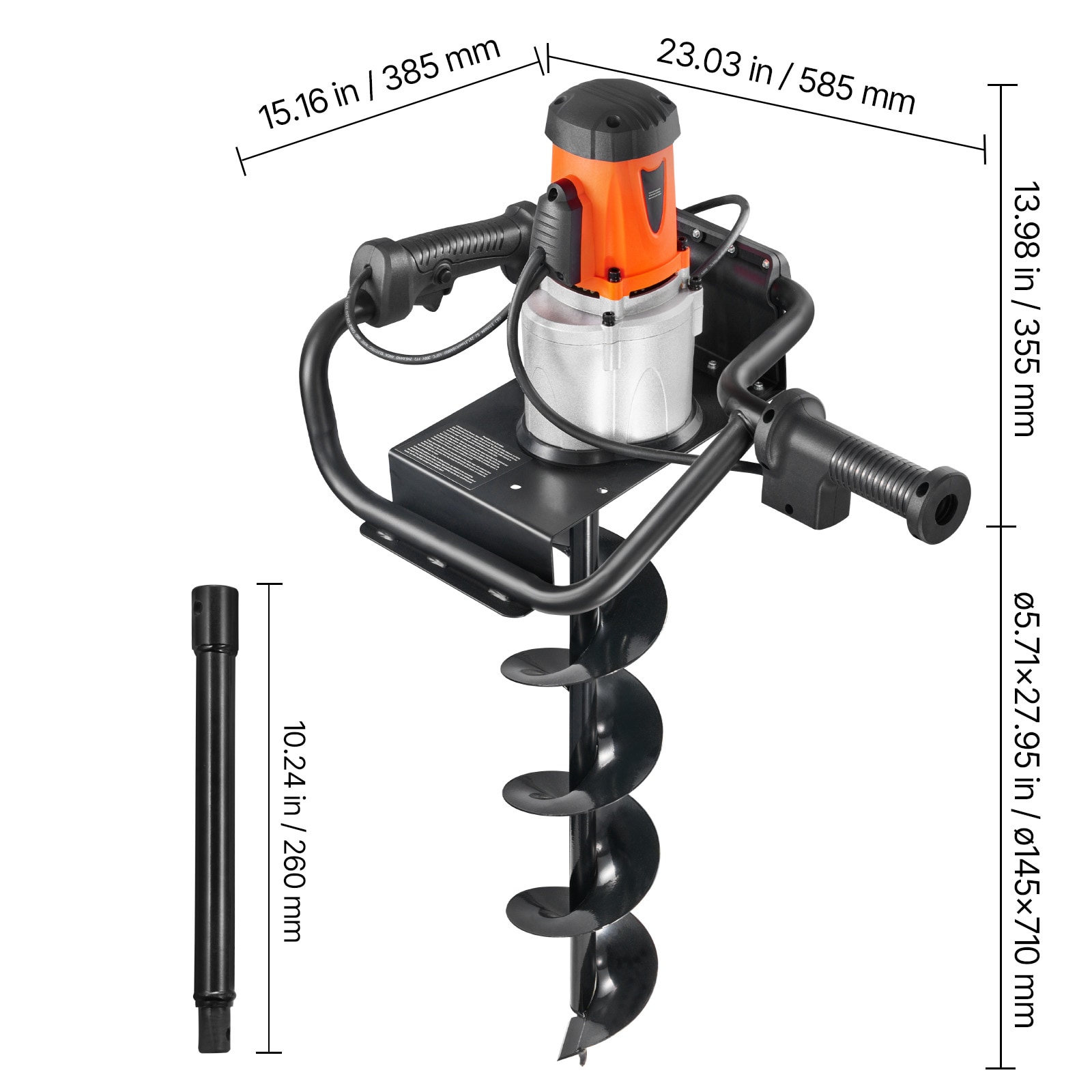GIVIMO Electric Post Hole Digger 1500-W Corded Earth Auger with 5.7-in Alloy Steel Drill Bit and 10.24-in Extension Rod for Fence Posts and Tree Planting - Image 8