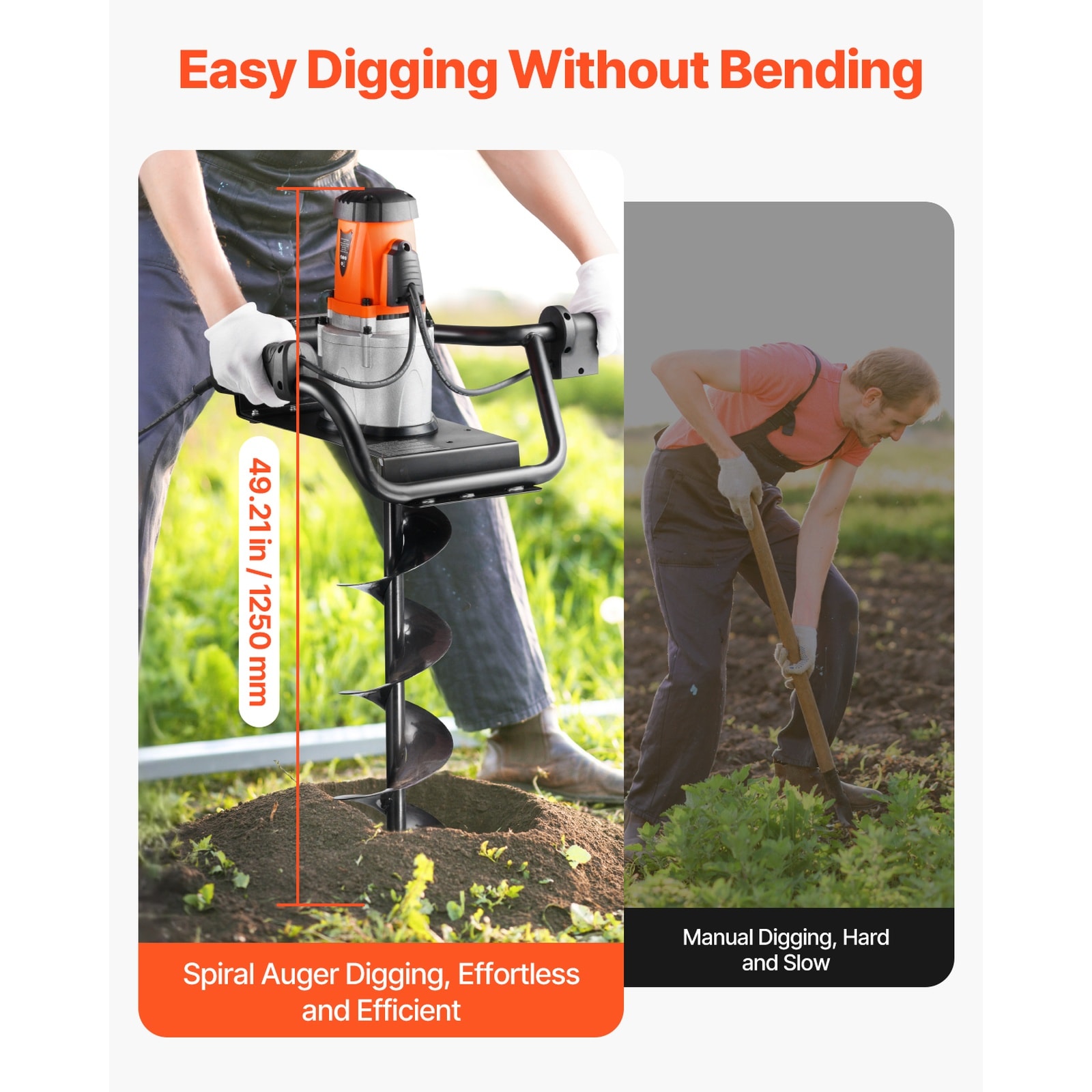 GIVIMO Electric Post Hole Digger 1500-W Corded Earth Auger with 5.7-in Alloy Steel Drill Bit and 10.24-in Extension Rod for Fence Posts and Tree Planting - Image 4