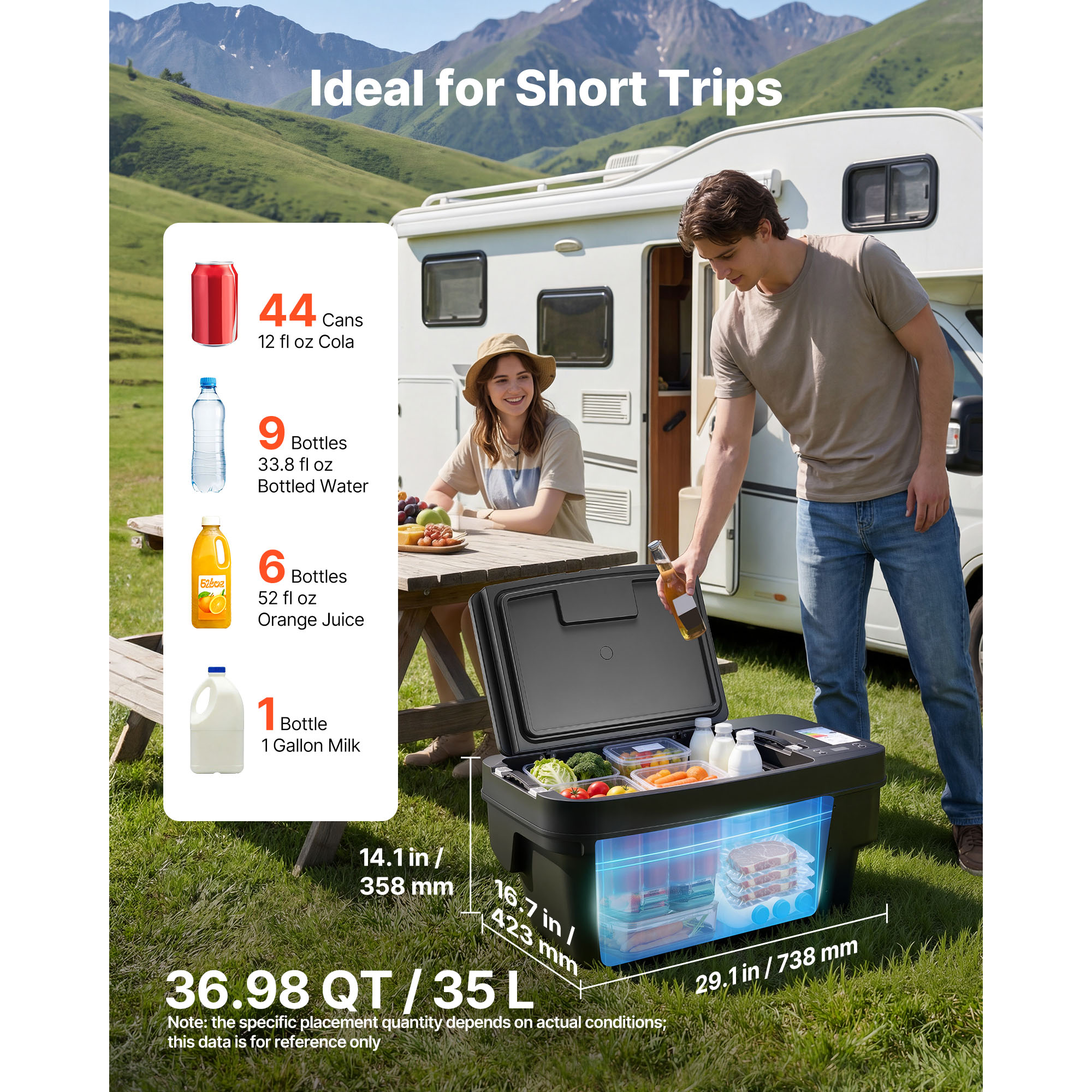 VEVOR 12 Volt Refrigerator 37 QT/ 35L Car Fridge for Tesla Model Y Portable Electric Freezer Compressor with APP Control 12V/24V DC -8 degrees Fahrenheit to 50 degrees Fahrenheit - Image 2