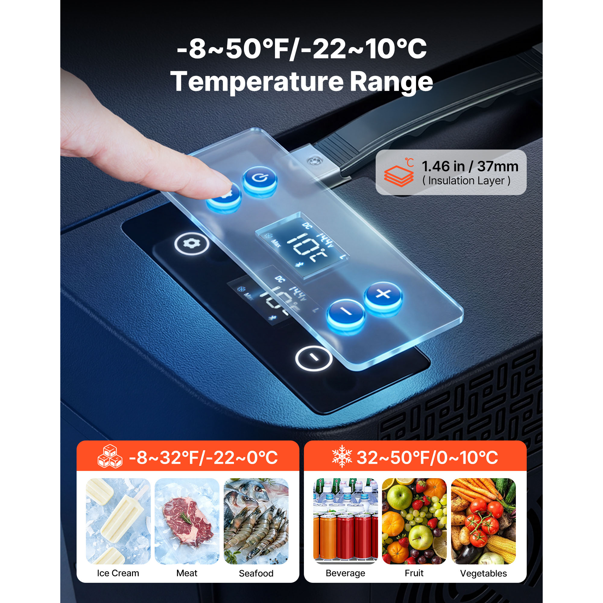 VEVOR 12 Volt Refrigerator 37 QT/ 35L Car Fridge for Tesla Model Y Portable Electric Freezer Compressor with APP Control 12V/24V DC -8 degrees Fahrenheit to 50 degrees Fahrenheit - Image 3