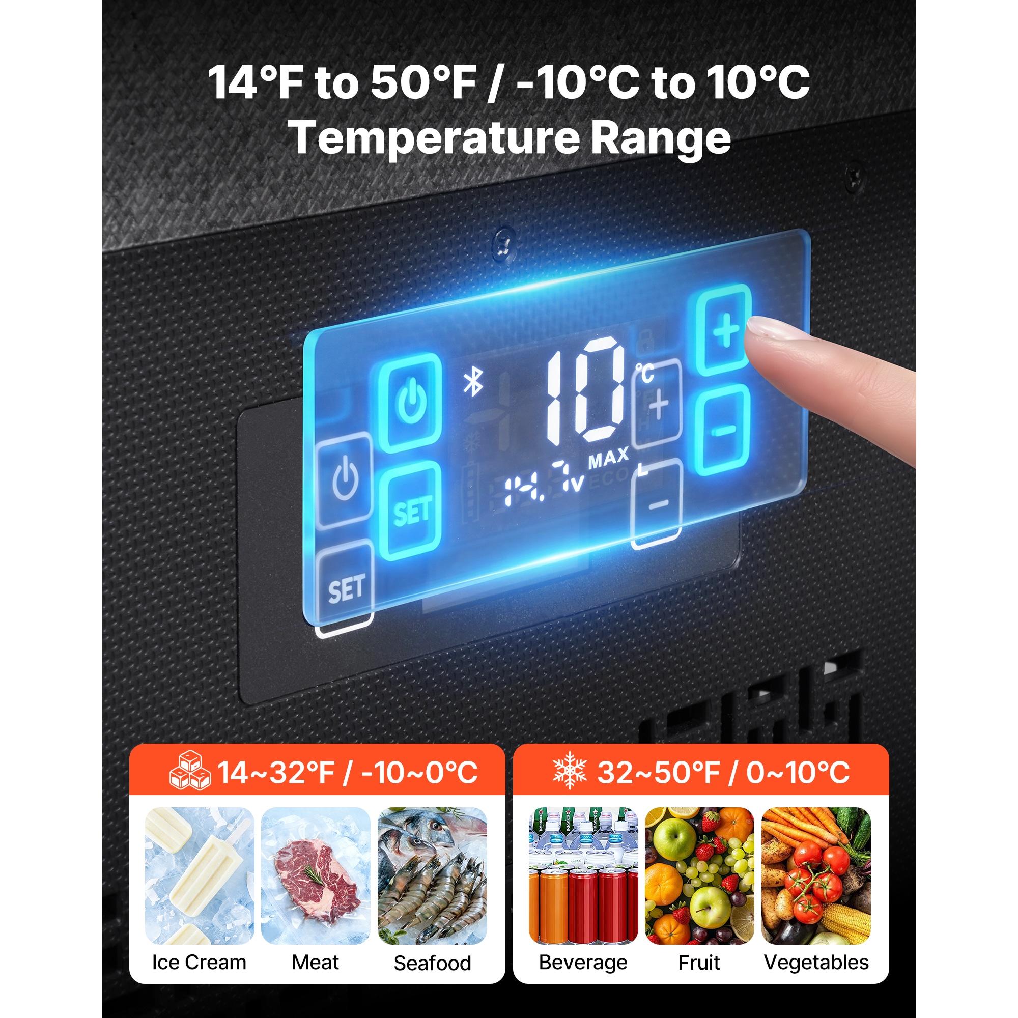 VEVOR 12 Volt Refrigerator 42.3 QT/ 40L Car Fridge Portable Ultra-Light EPP Freezer APP Control Electric Compressor 12V/24V DC 14 degrees Fahrenheit to 50 degrees Fahrenheit for Truck Van RV SUV Boat Travel Camping - Image 3