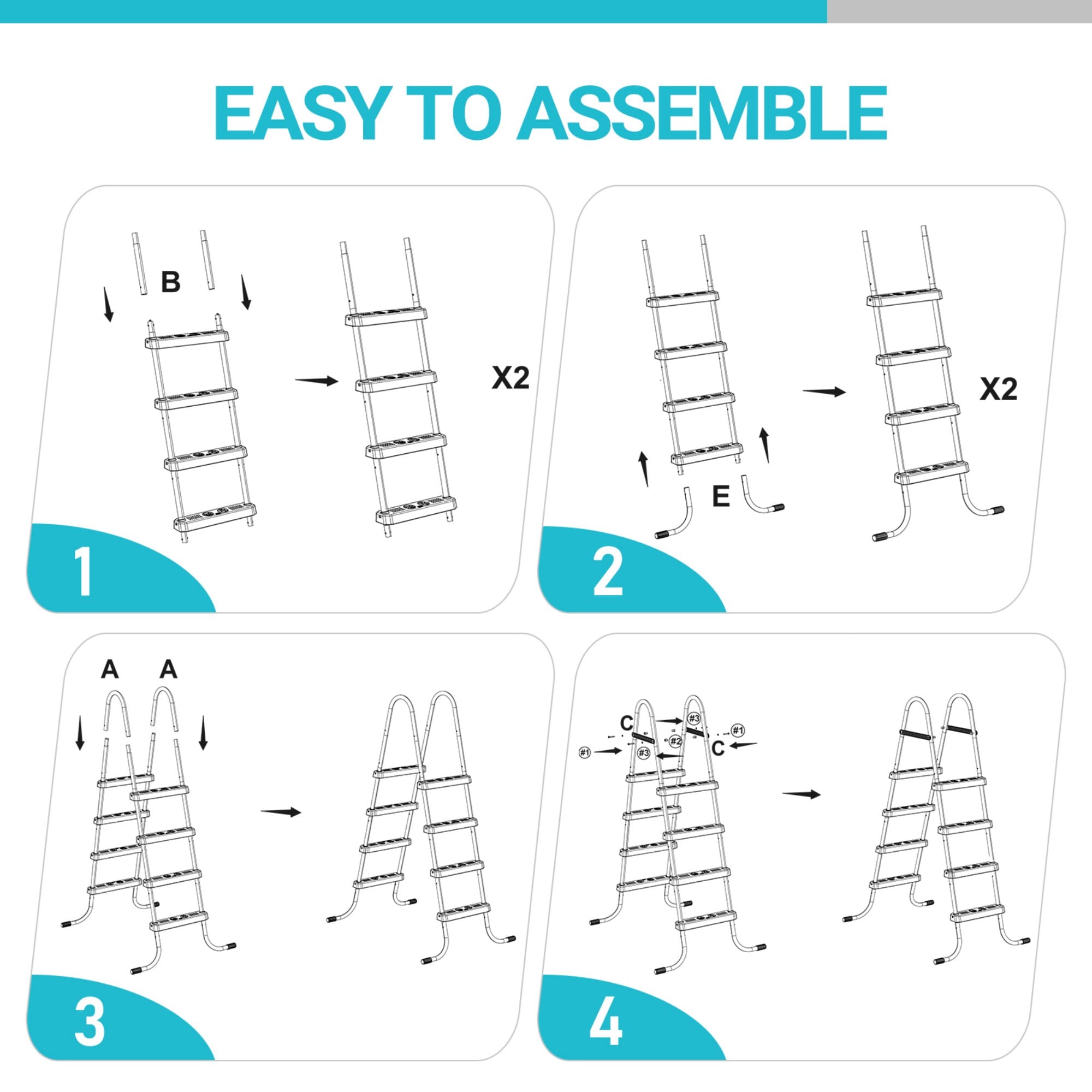 Wudkey 4 Step 52in Pool Ladder Iron Grey Frame White Steps - Image 3