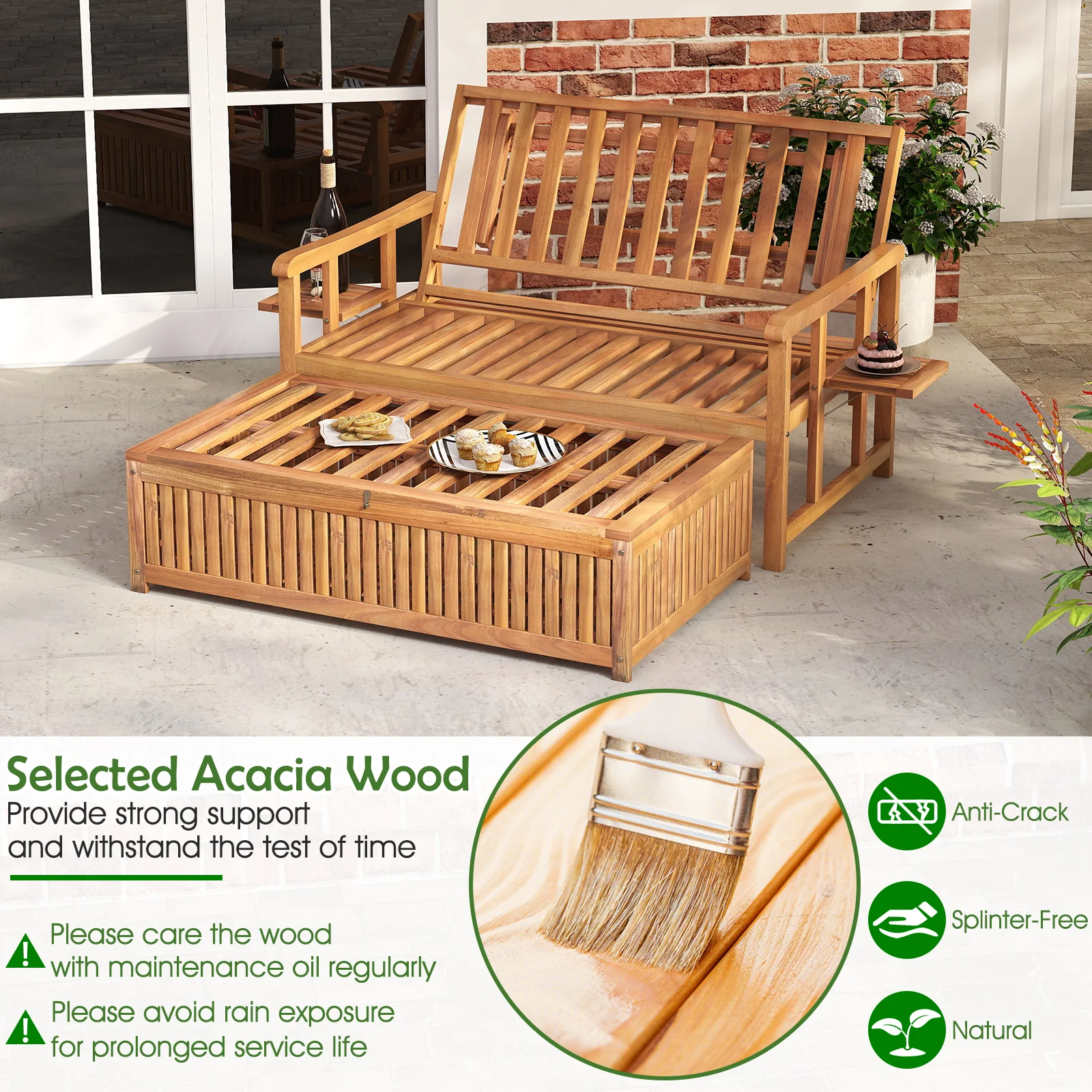Tangkula Outdoor Wood Daybed - Image 5