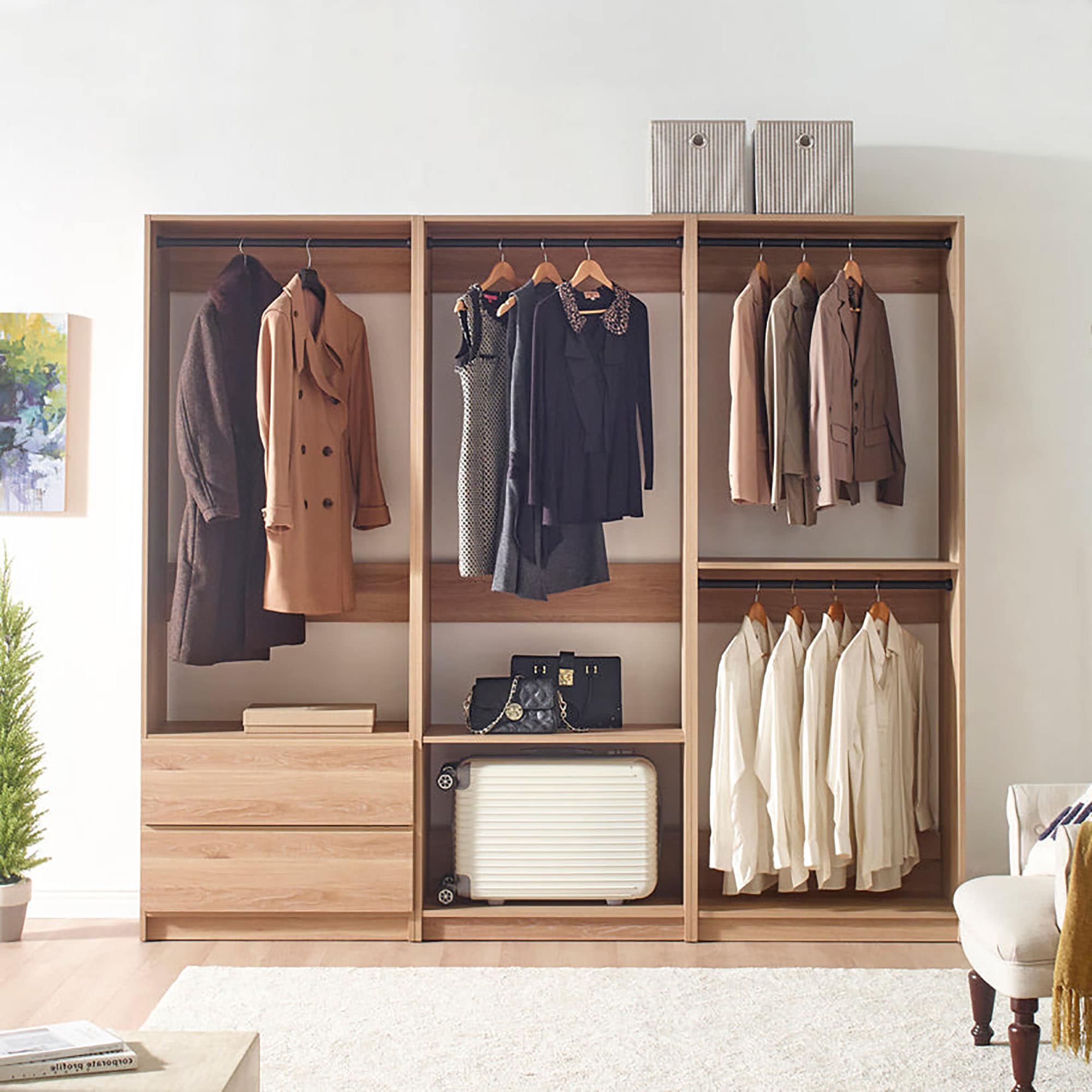 Klair Living Prosper 31.4-in to 94.2-in W Walk-in Portable closet Oak Solid Shelving Wood Closet System - Image 2