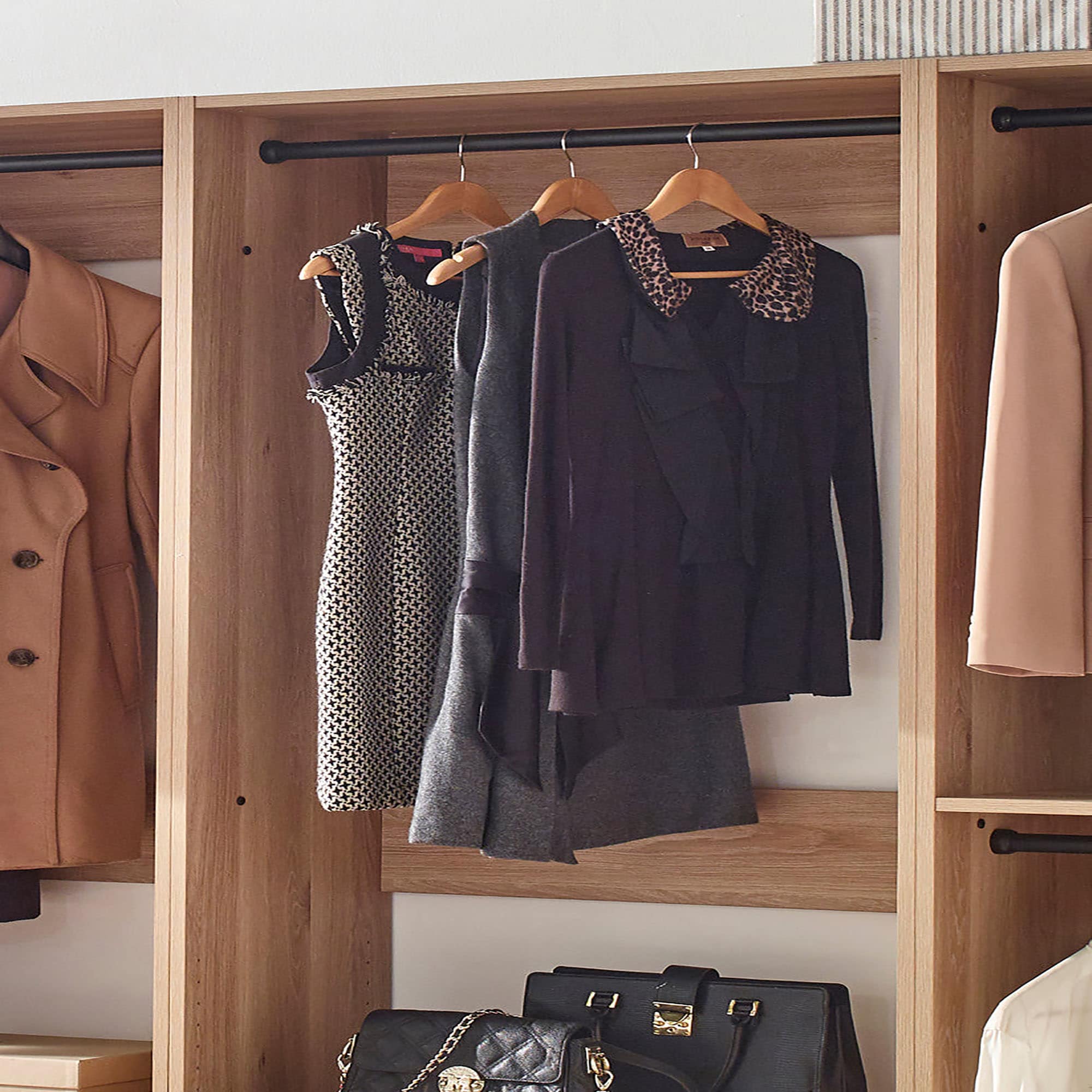 Klair Living Prosper 125.52-in to 125.52-in W Walk-in Portable closet Oak Solid Shelving Wood Closet System - Image 3