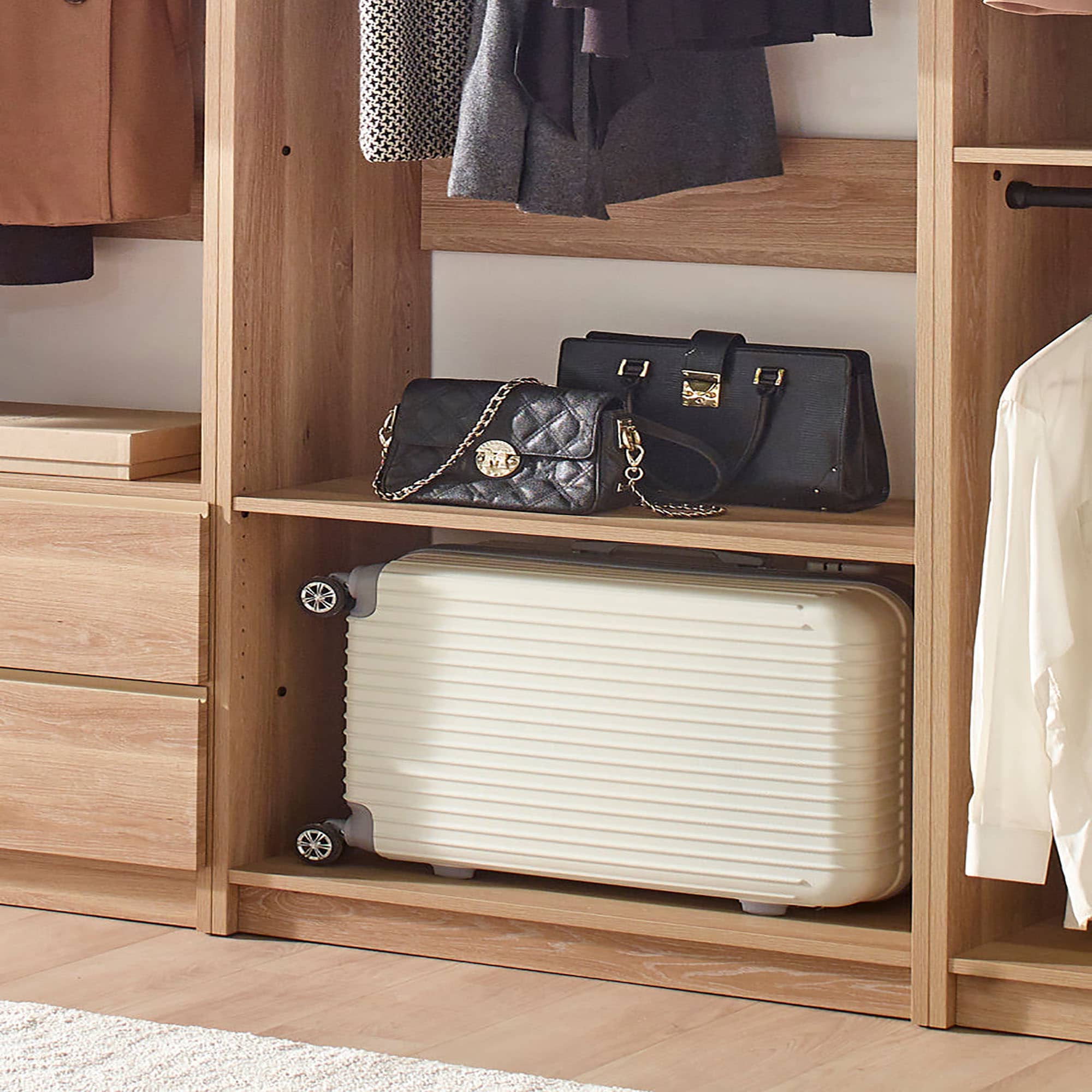 Klair Living Prosper 125.52-in to 125.52-in W Walk-in Portable closet Oak Solid Shelving Wood Closet System - Image 4