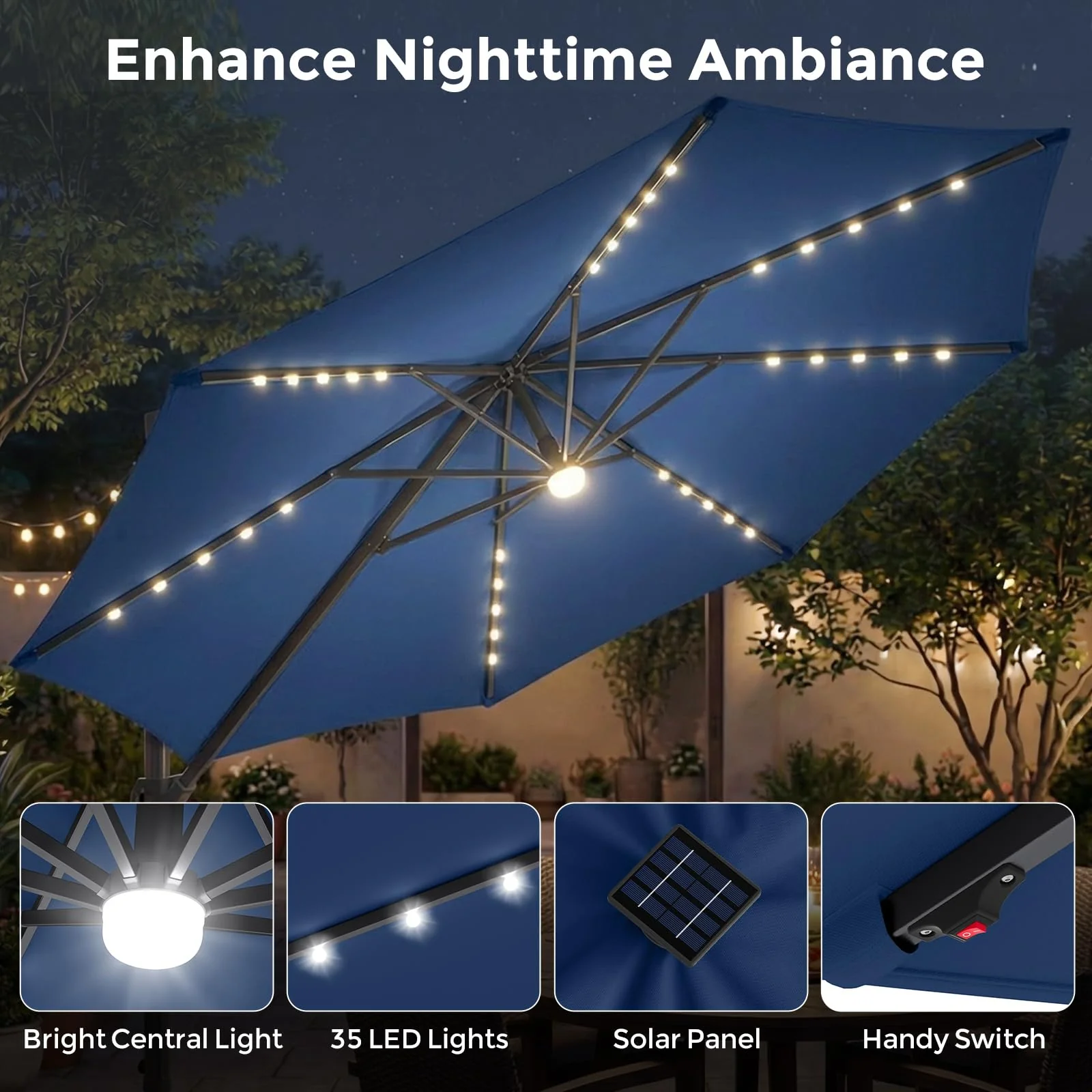 Tangkula 10 FT Solar Patio Umbrella with Base Included - Image 3