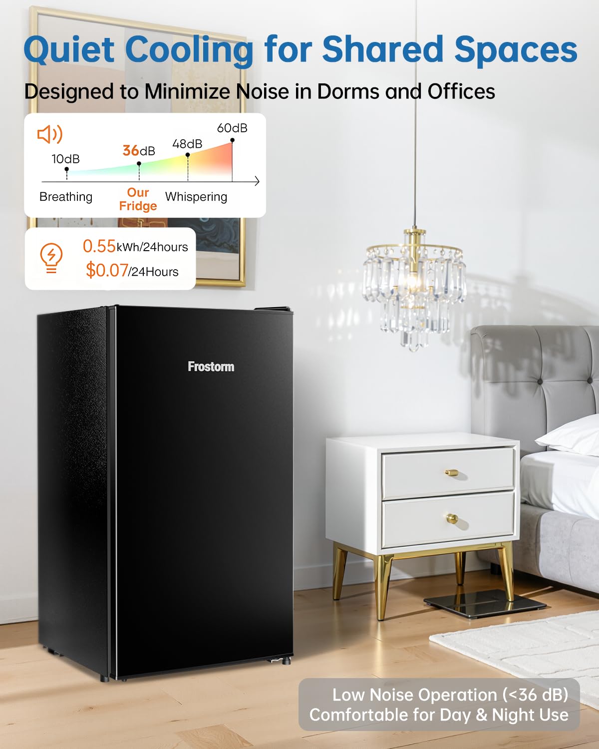 3.2 Cu Ft Mini Fridge with Freezer, Single Door Upright Freezer Energy Efficient, Large Capacity, Reversible Door, ETL Certified, Small Refrigerator for Bedroom, Office & Dorm, Black - Image 4