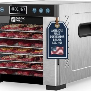 Magic Mill Pro Food Dehydrator Machine | Powerful 600W Rear Fan Even-Drying System | 7 Full-Size Stainless Steel Trays | 95°-176° Temperature Control, 48H Timer, Keep Warm + Auto Shutoff | ETL Listed