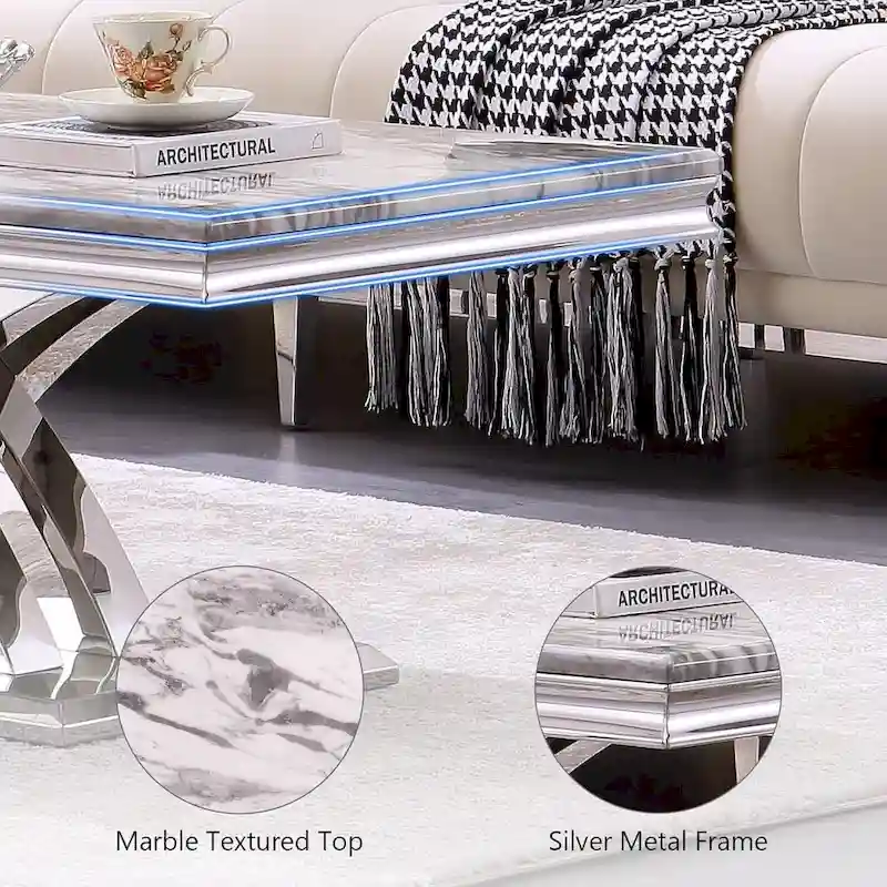 Modern Coffee Table 48 Rectangular Coffee Table with X Base Pedestal Coffee Tables for Living Room - Image 5