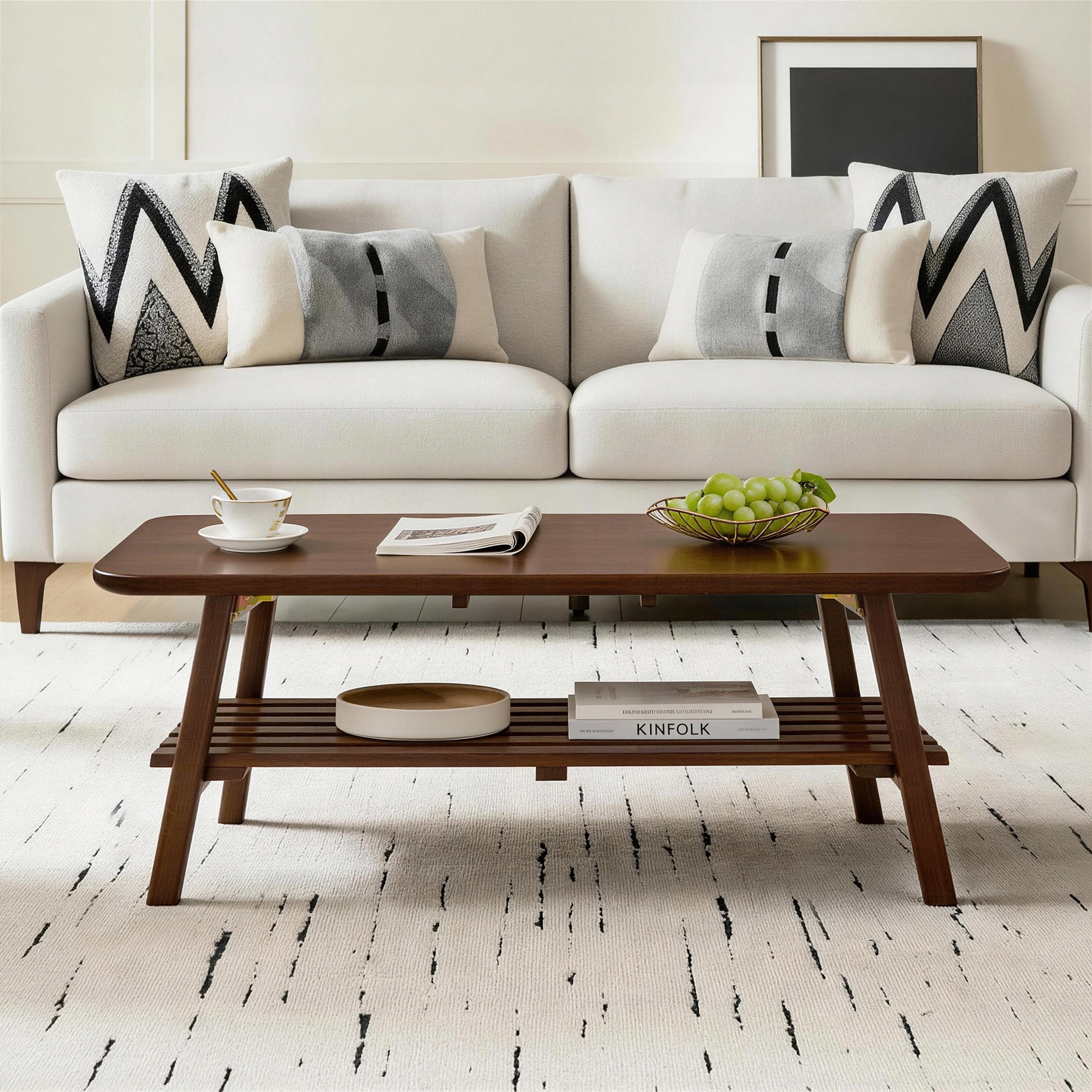Bybafun Midcentury Wood Brown Rubberwood 47.24-in W x 17.72-in H Coffee Table - Image 4