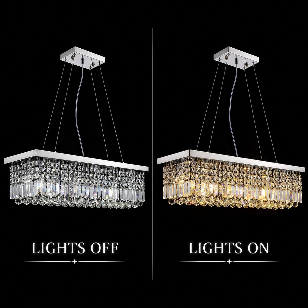 EFPERFECT 32 Inch Rectangular Chandelier Flush Mount Ceiling Light Fixture for Kitchen Island Silver - Image 3