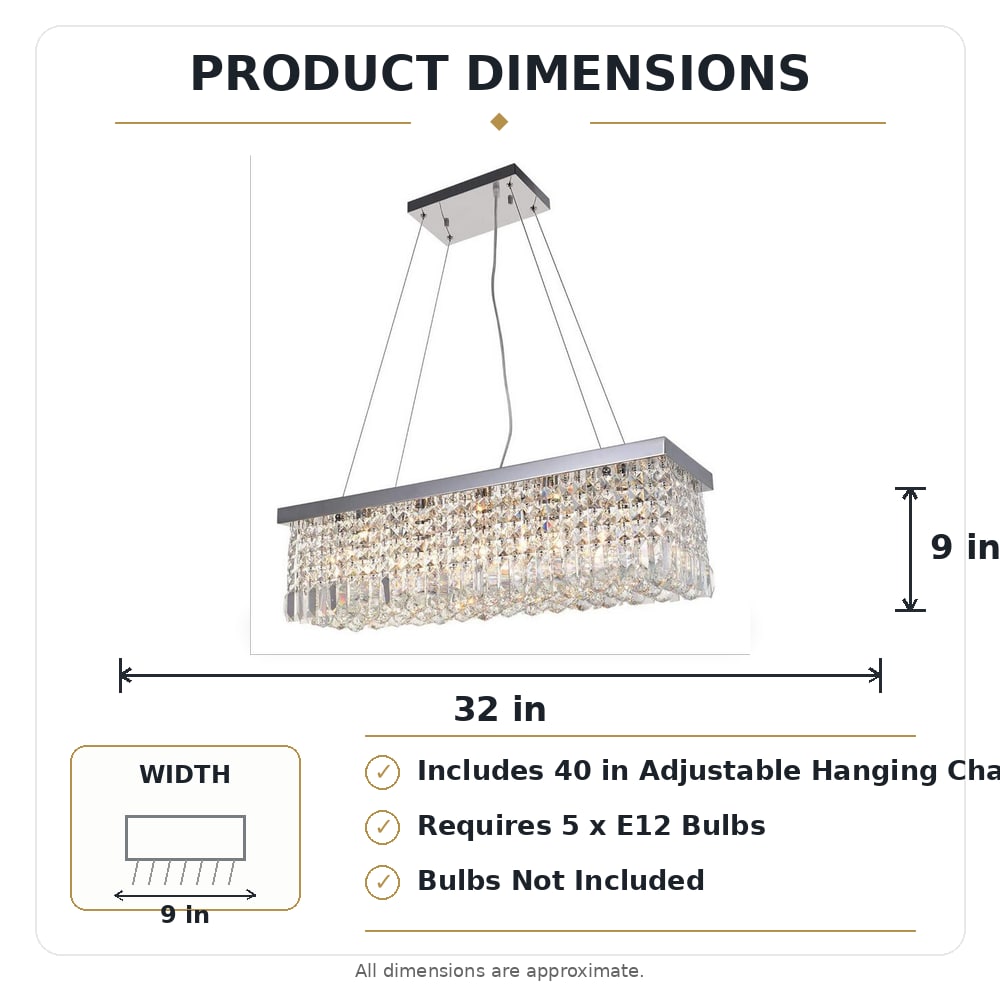 EFPERFECT 32 Inch Rectangular Chandelier Flush Mount Ceiling Light Fixture for Kitchen Island Silver - Image 7