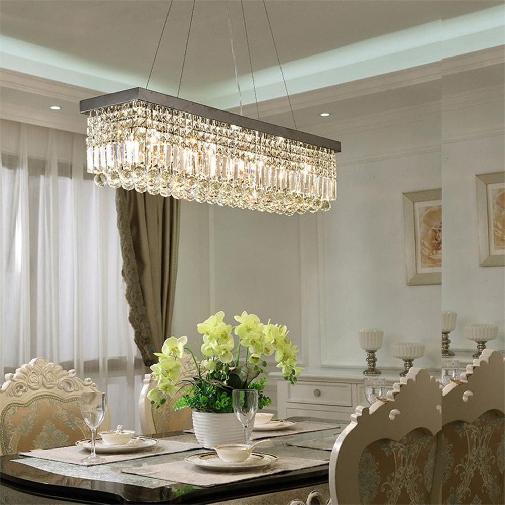 EFPERFECT 32 Inch Rectangular Chandelier Flush Mount Ceiling Light Fixture for Kitchen Island Silver - Image 5