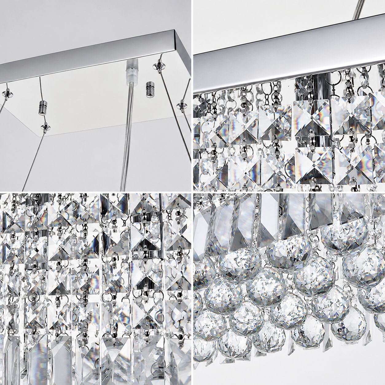 EFPERFECT 32 Inch Rectangular Chandelier Flush Mount Ceiling Light Fixture for Kitchen Island Silver - Image 6