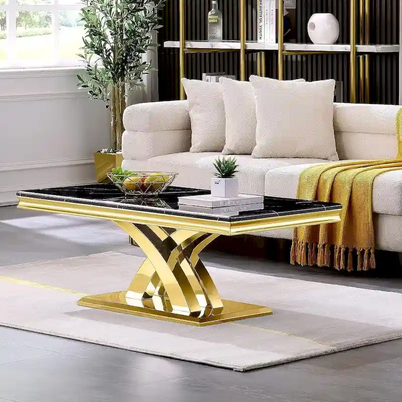 Modern Coffee Table 48 Rectangular Coffee Table with X Base Pedestal Coffee Tables for Living Room - Image 2