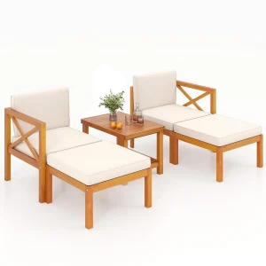 Tangakula 5 Pieces Patio Lounge Chair Set w/Ottomans, Modular Outdoor Lounge Sofa Set for Lawn, Backyard, Poolside (Off White)