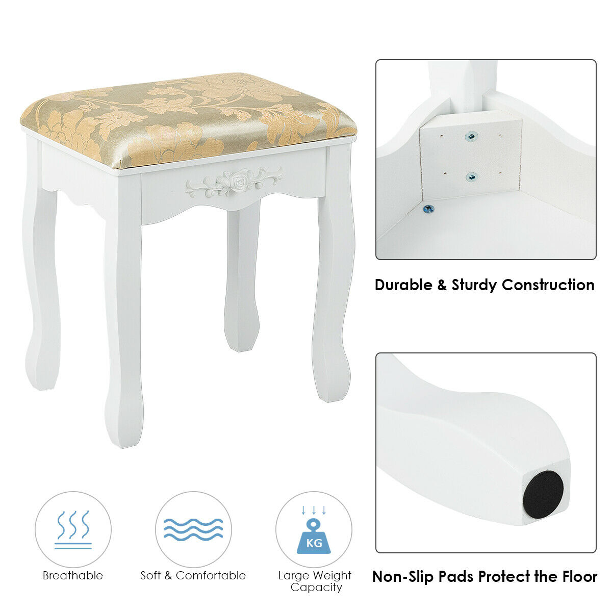Costway Vanity Table Dressing Table 5 Make Up Table Stool White - Image 10