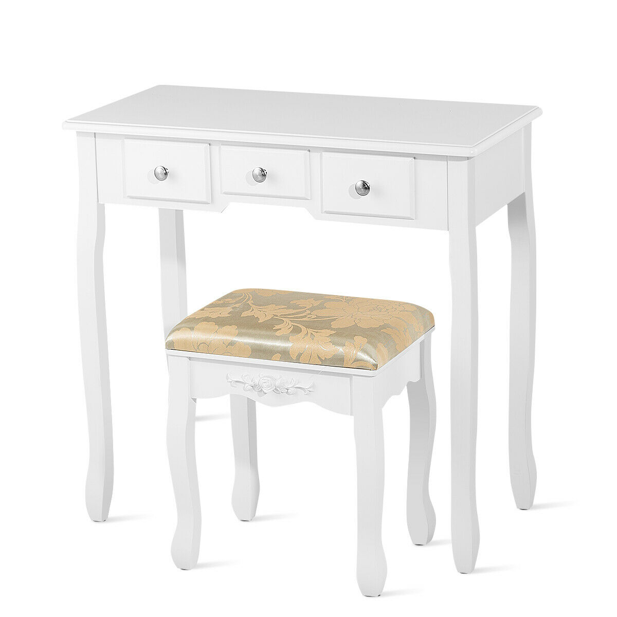 Costway Vanity Table Dressing Table 5 Make Up Table Stool White - Image 12