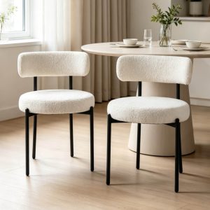 DYHOME Kitchen Chairs Modern Dining Chairs Set of 2 Kitchen Dining Room Chairs Boucle Upholstered Dining Chair White