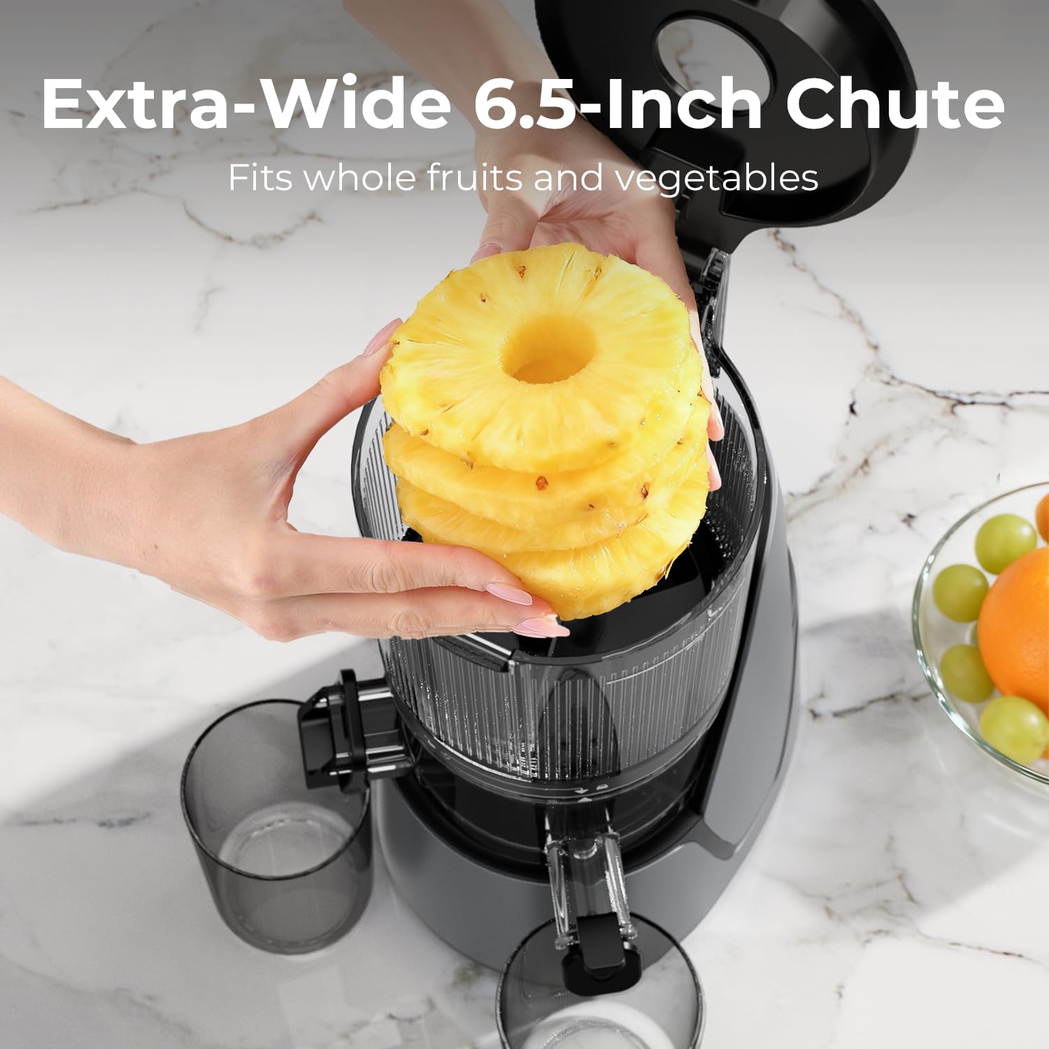 EanOruus Juicer Machines, 3-in-1 Cold Press Juicer, Premium Gray Makes Juice, Nut Milk & Sorbet, 6.5" Extra Large Chute, 100oz Large Capacity, AC Motor - Image 4