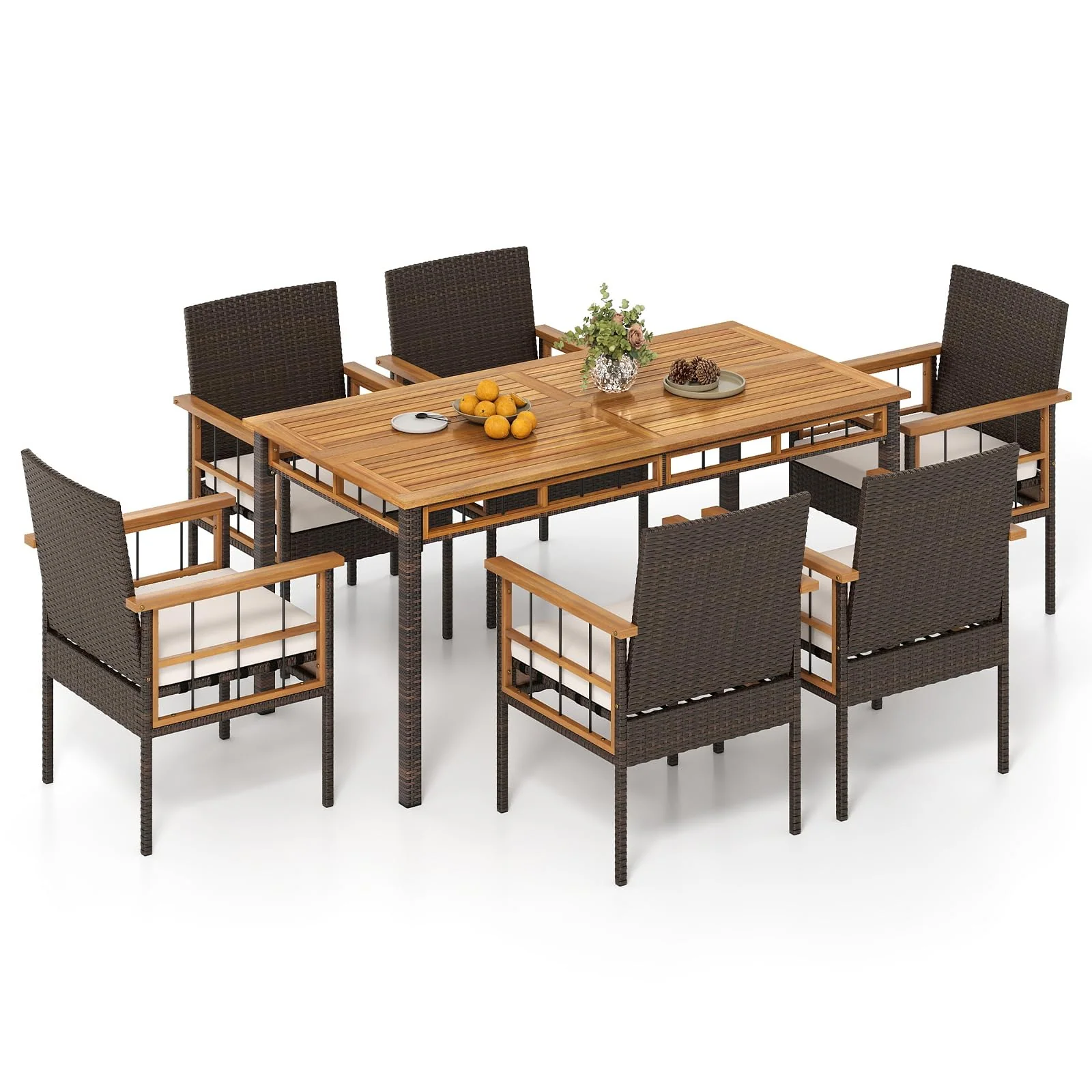 Tangkula 7 Pieces Wicker Patio Dining Set